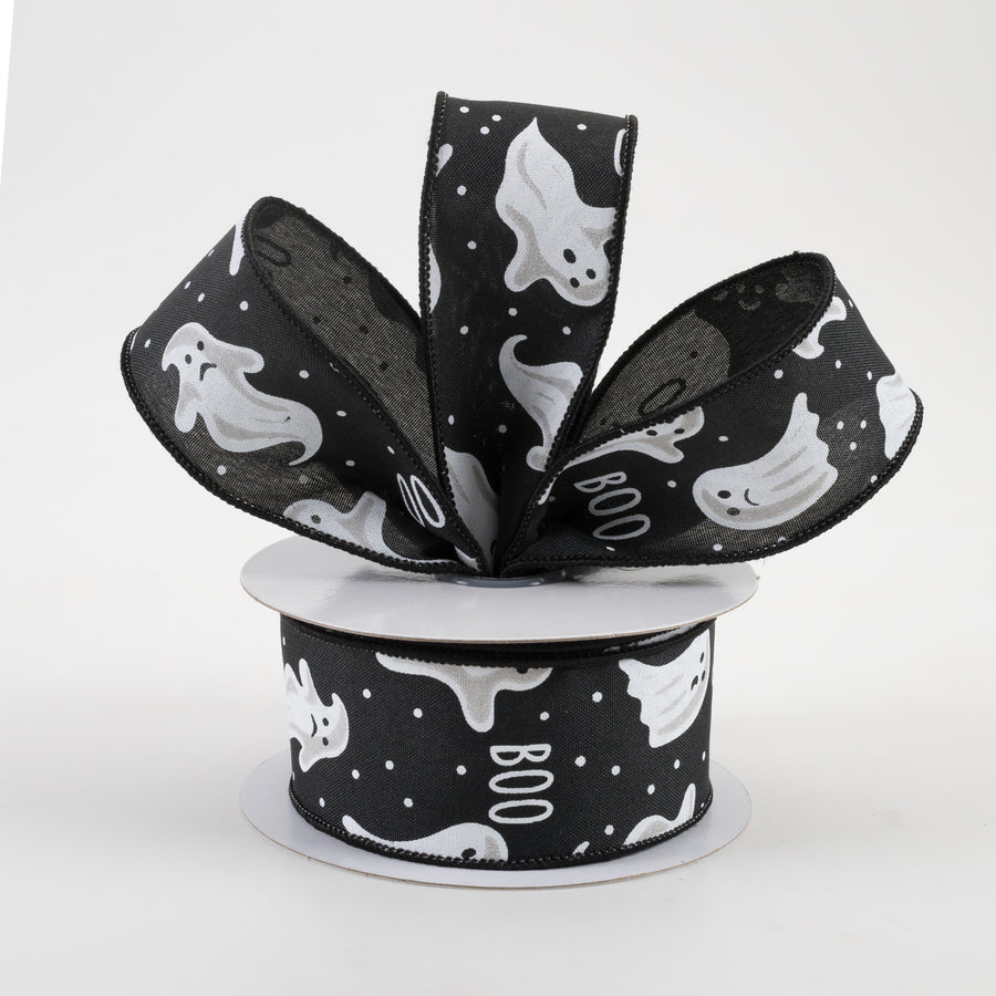 1.5" Boo Ghosts Ribbon: Black (10 Yards) Lifestyle Photo