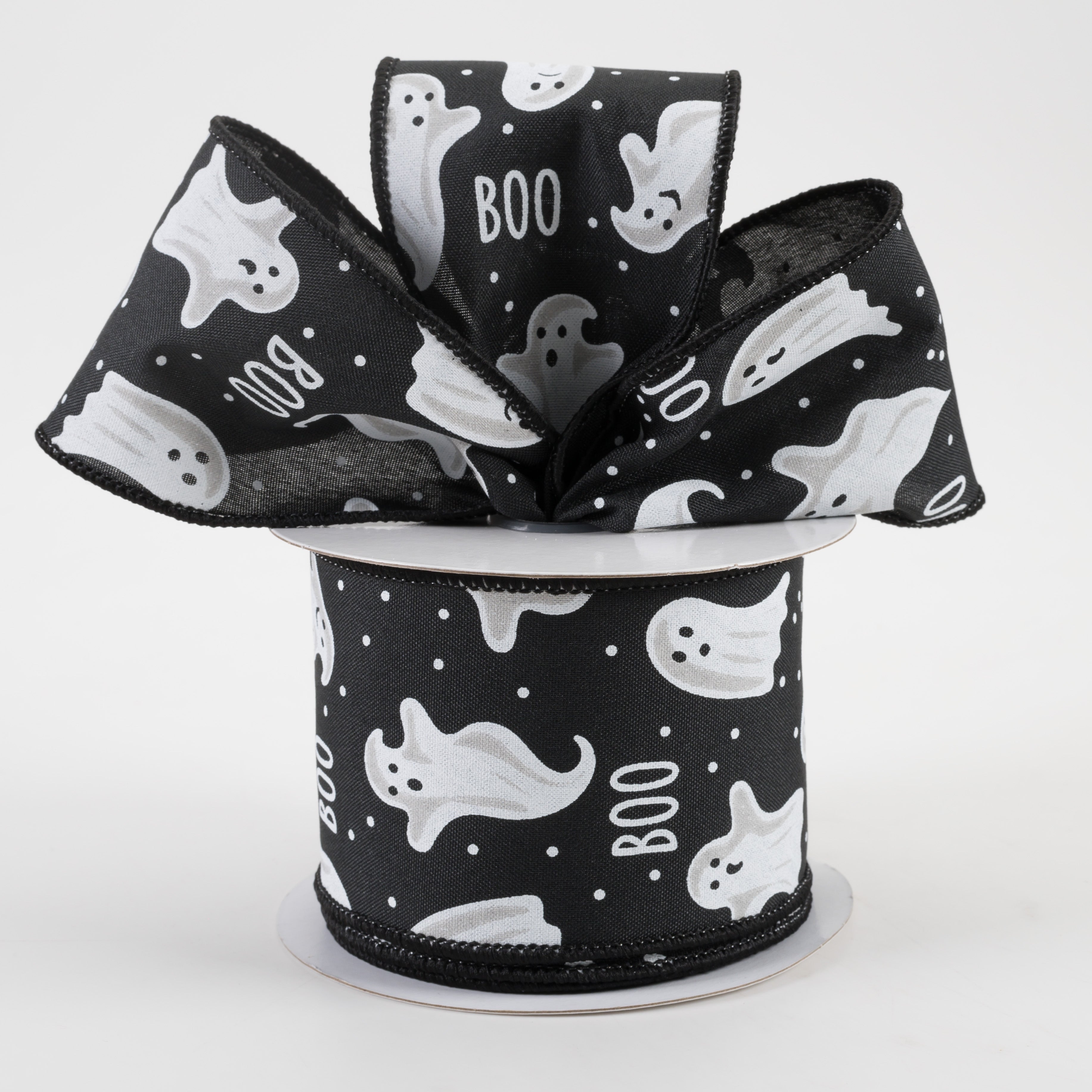 2.5" Boo Ghosts Ribbon: Black (10 Yards) Lifestyle Photo