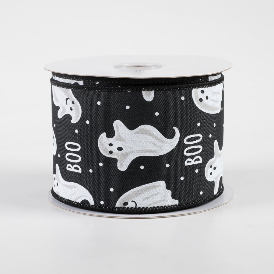 2.5" Boo Ghosts Ribbon: Black (10 Yards)