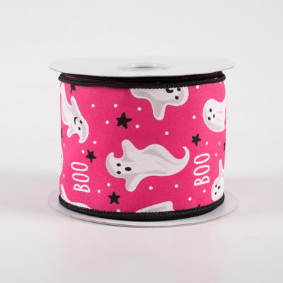 2.5" Boo Ghosts Ribbon: Hot Pink (10 Yards)