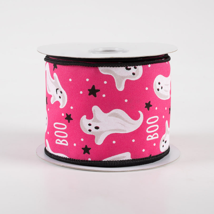 2.5" Boo Ghosts Ribbon: Hot Pink (10 Yards)