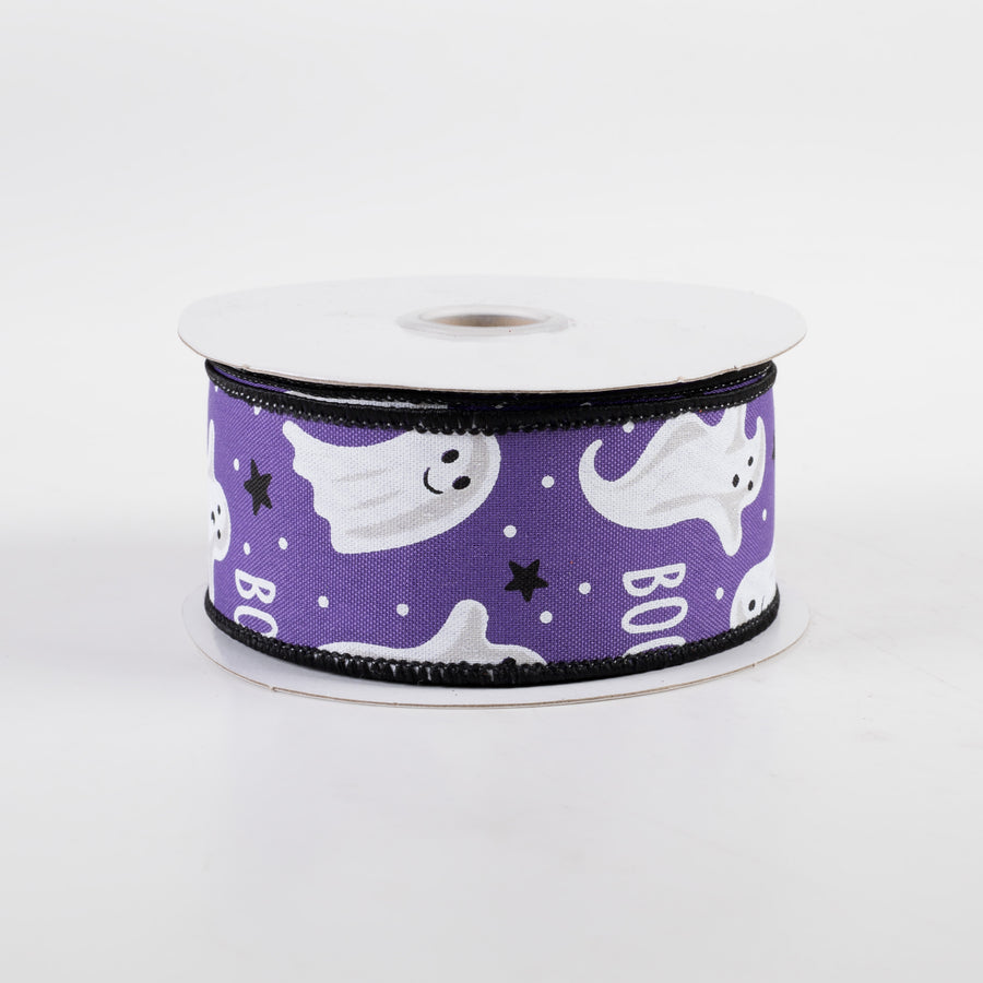 1.5" Boo Ghosts Ribbon: Purple (10 Yards)