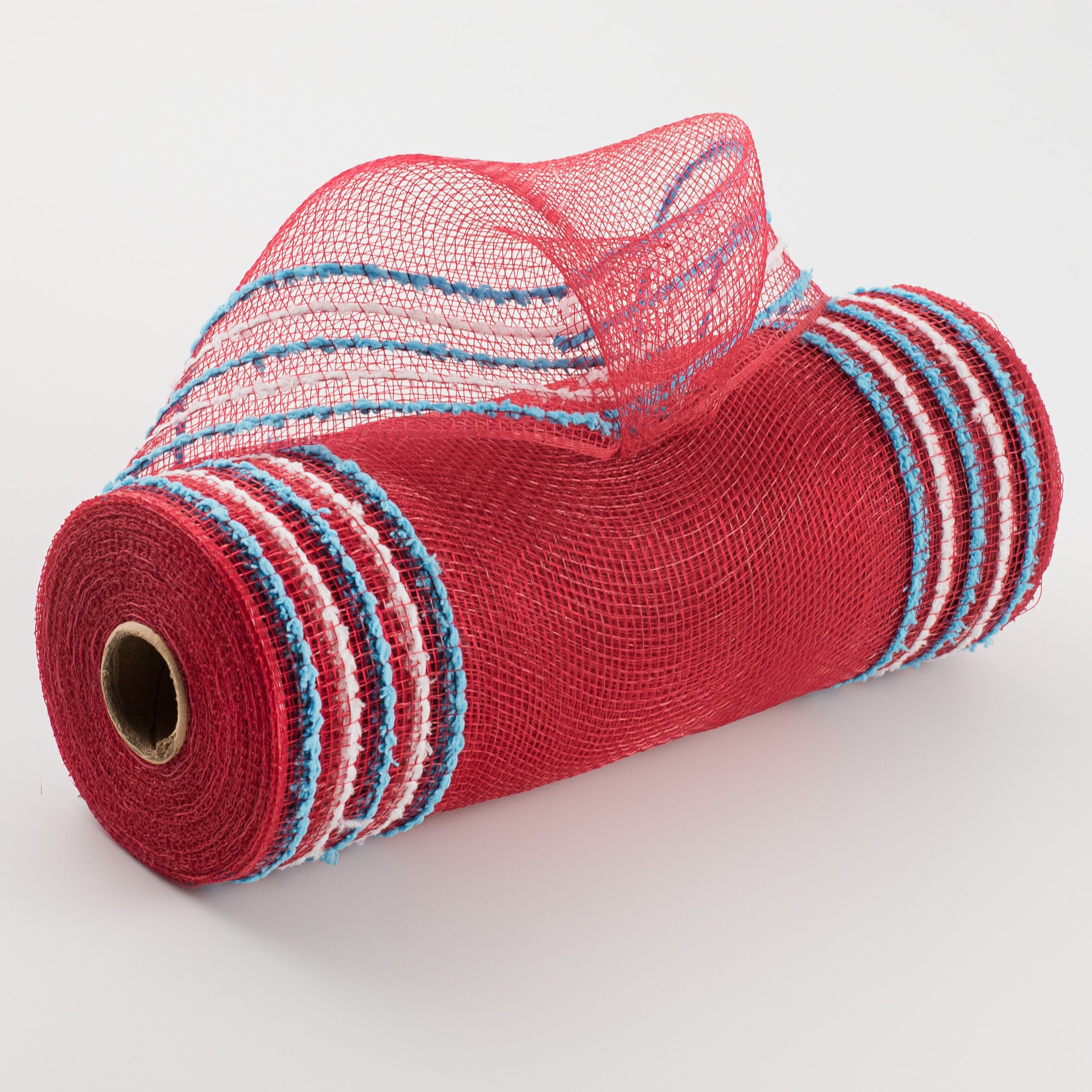 10" Border Stripe Snowdrift Mesh: Red, Turquoise, White Item Number: RY8116Y9