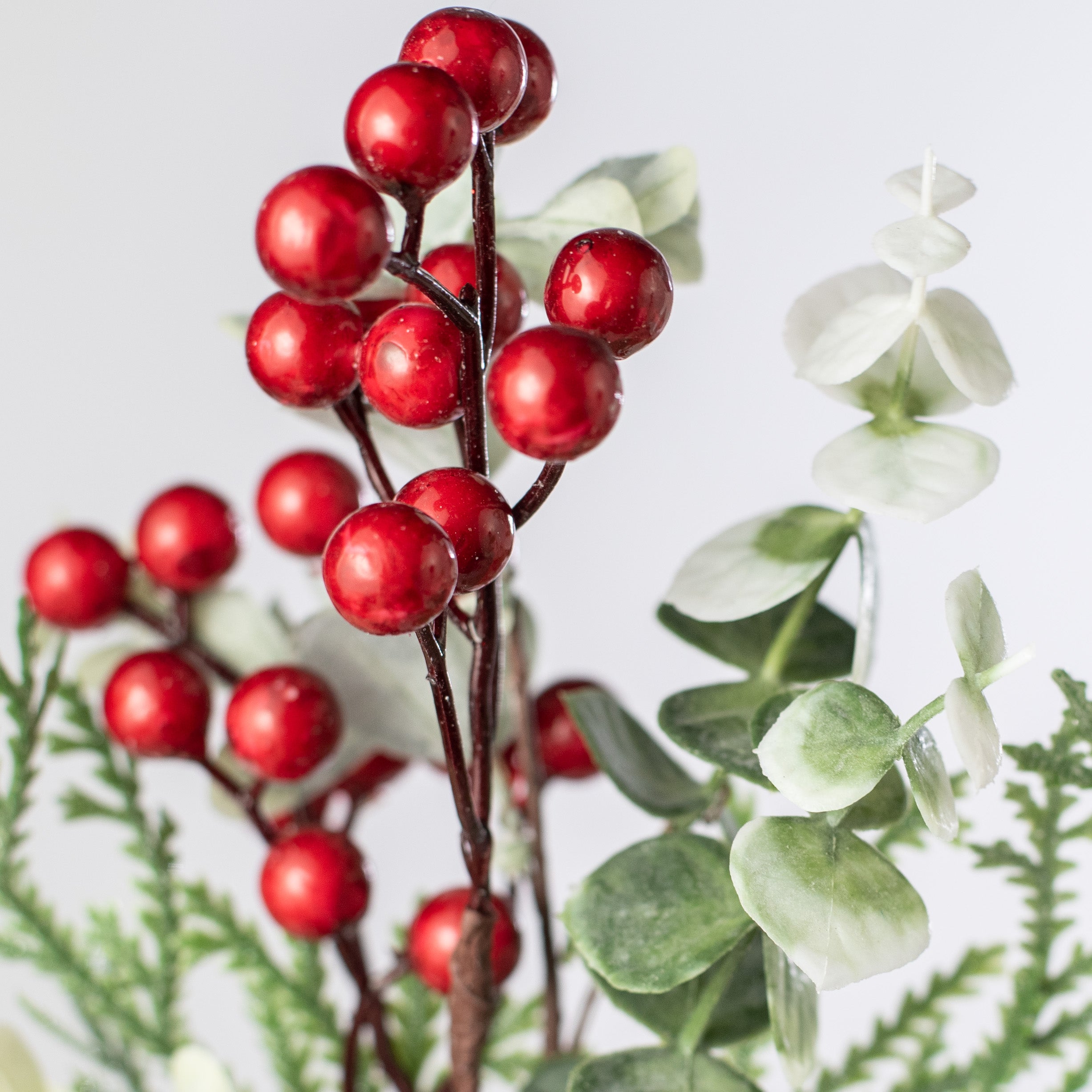 10" Boxwood Pinecone & Ash Berries Pick Lifestyle Photo