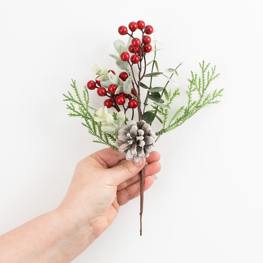 10" Boxwood Pinecone & Ash Berries Pick detail photo 3