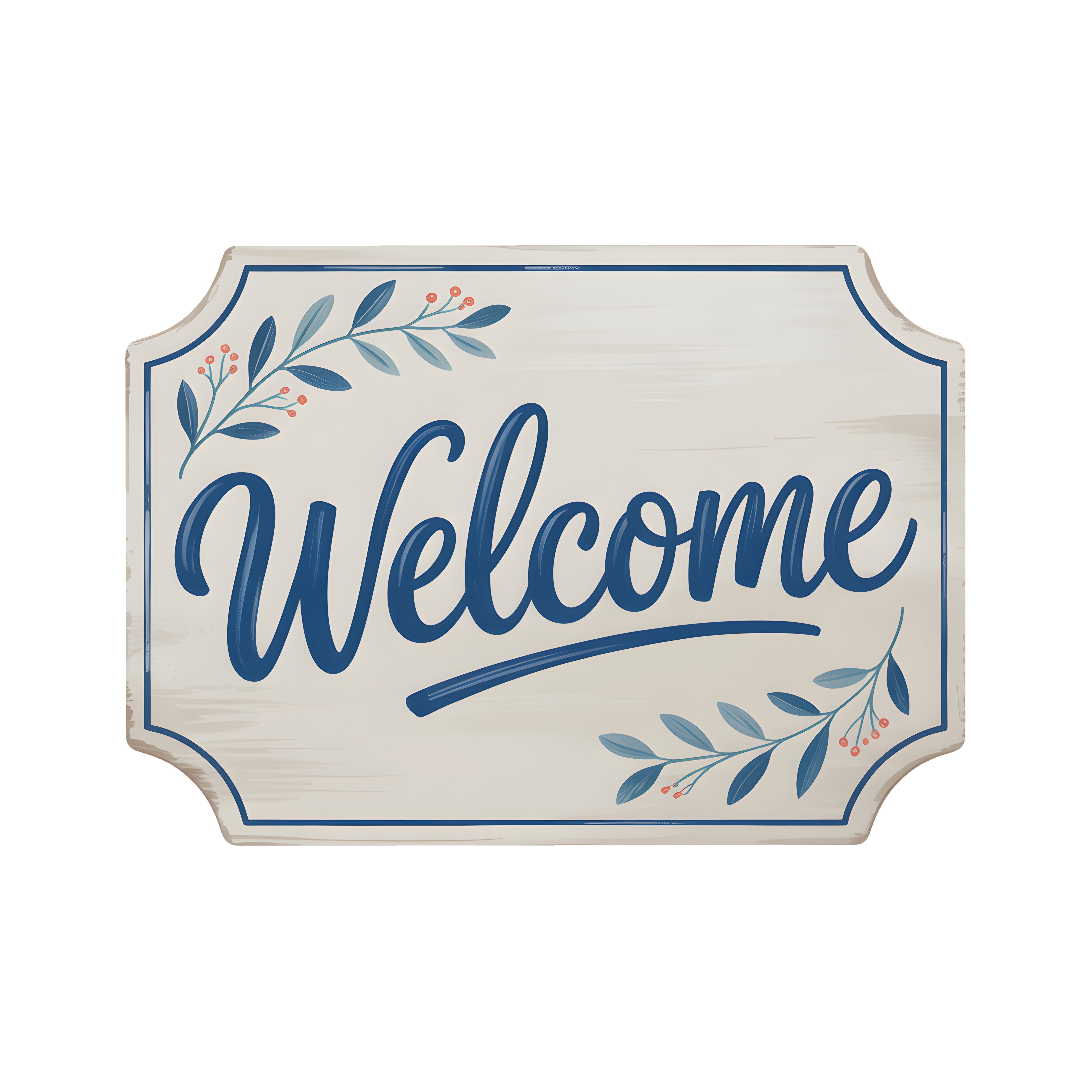 9" Bracket Waterproof Sign: Cobalt Blue Welcome with Berry Sprigs Item Number: CD1283NH-090