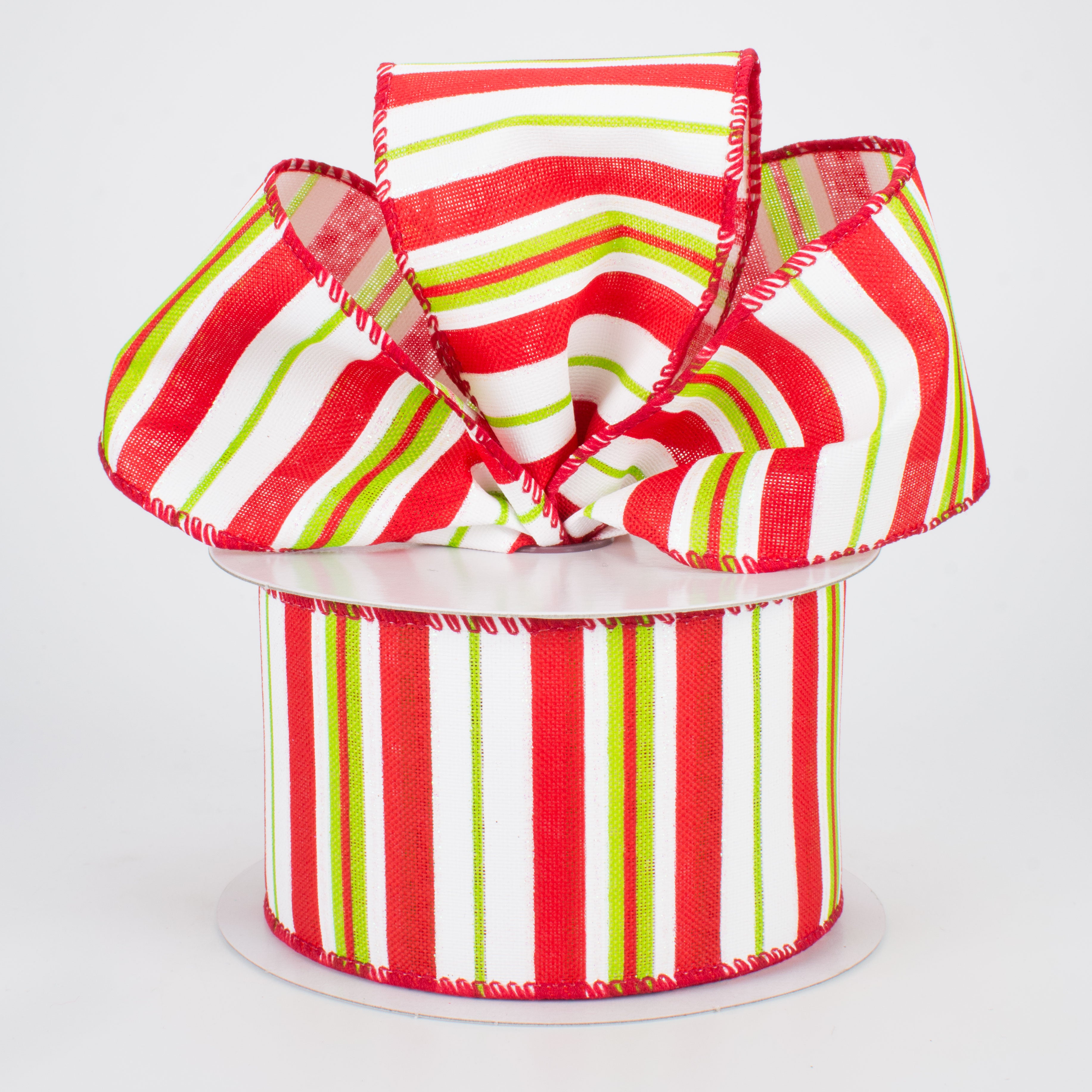 2.5" Bright Christmas Stripes on Canvas Ribbon (10 Yards) Lifestyle Photo