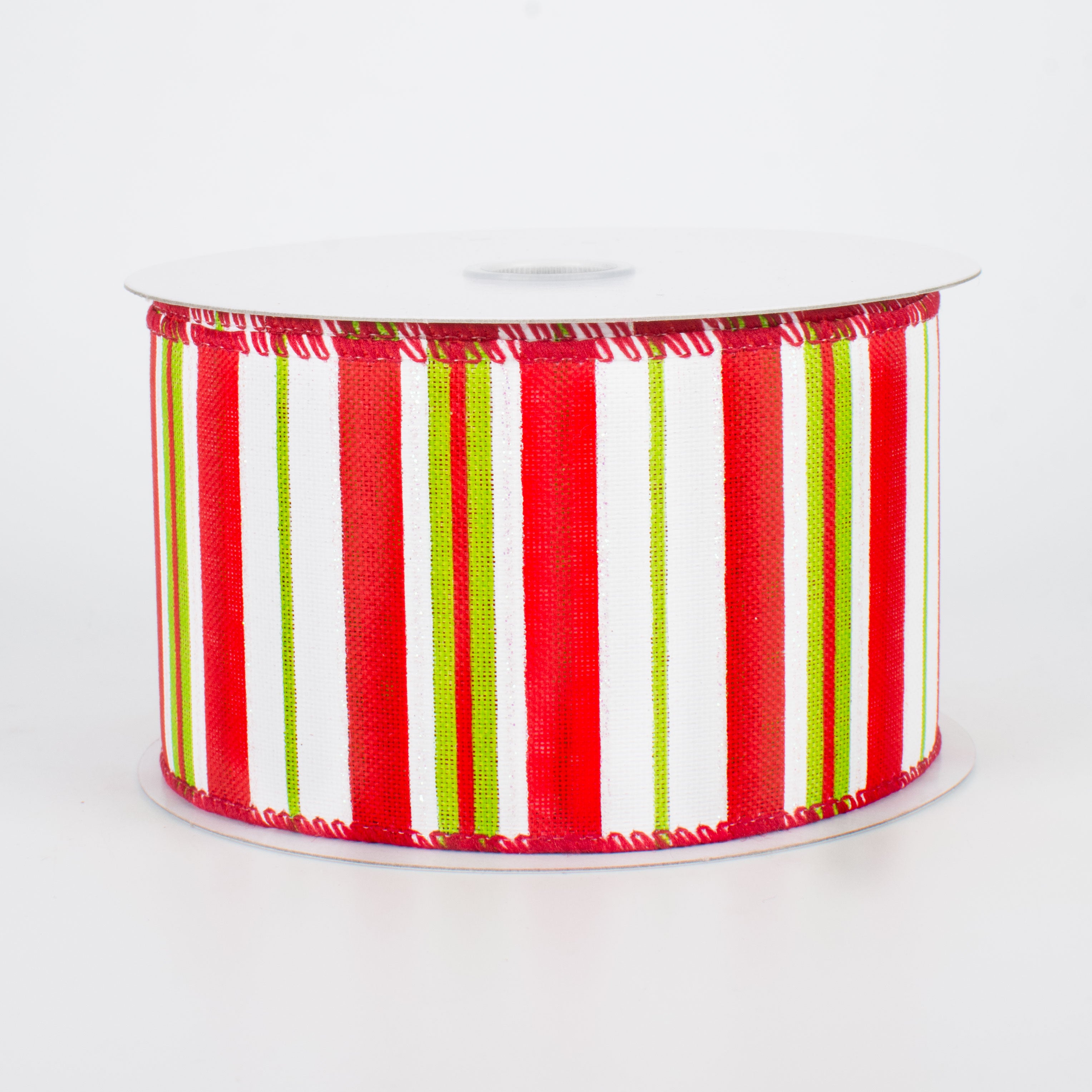 2.5" Bright Christmas Stripes on Canvas Ribbon (10 Yards)