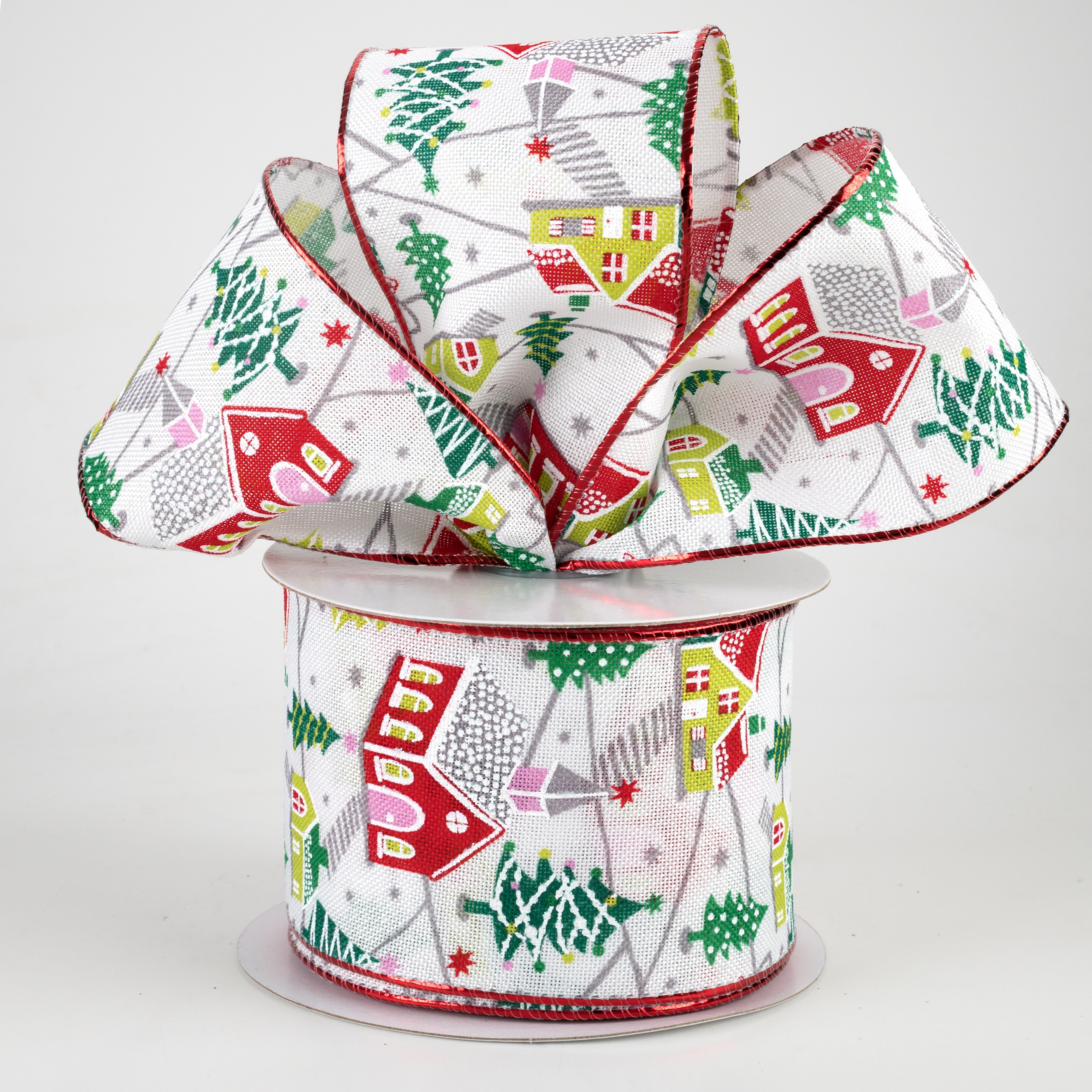2.5" Bright Christmas Village Houses Ribbon (10 Yards) Lifestyle Photo