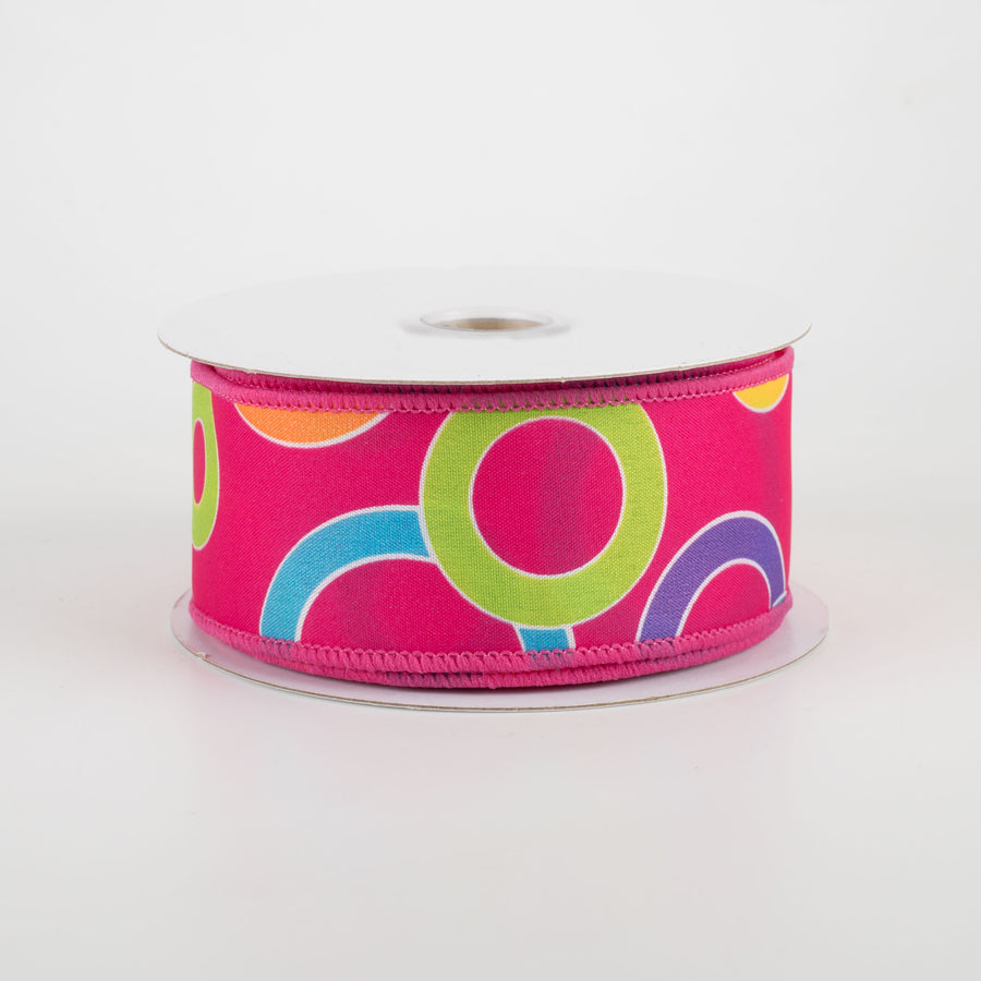 1.5" Bright Circles Ribbon: Fuchsia/Multi (10 Yards)