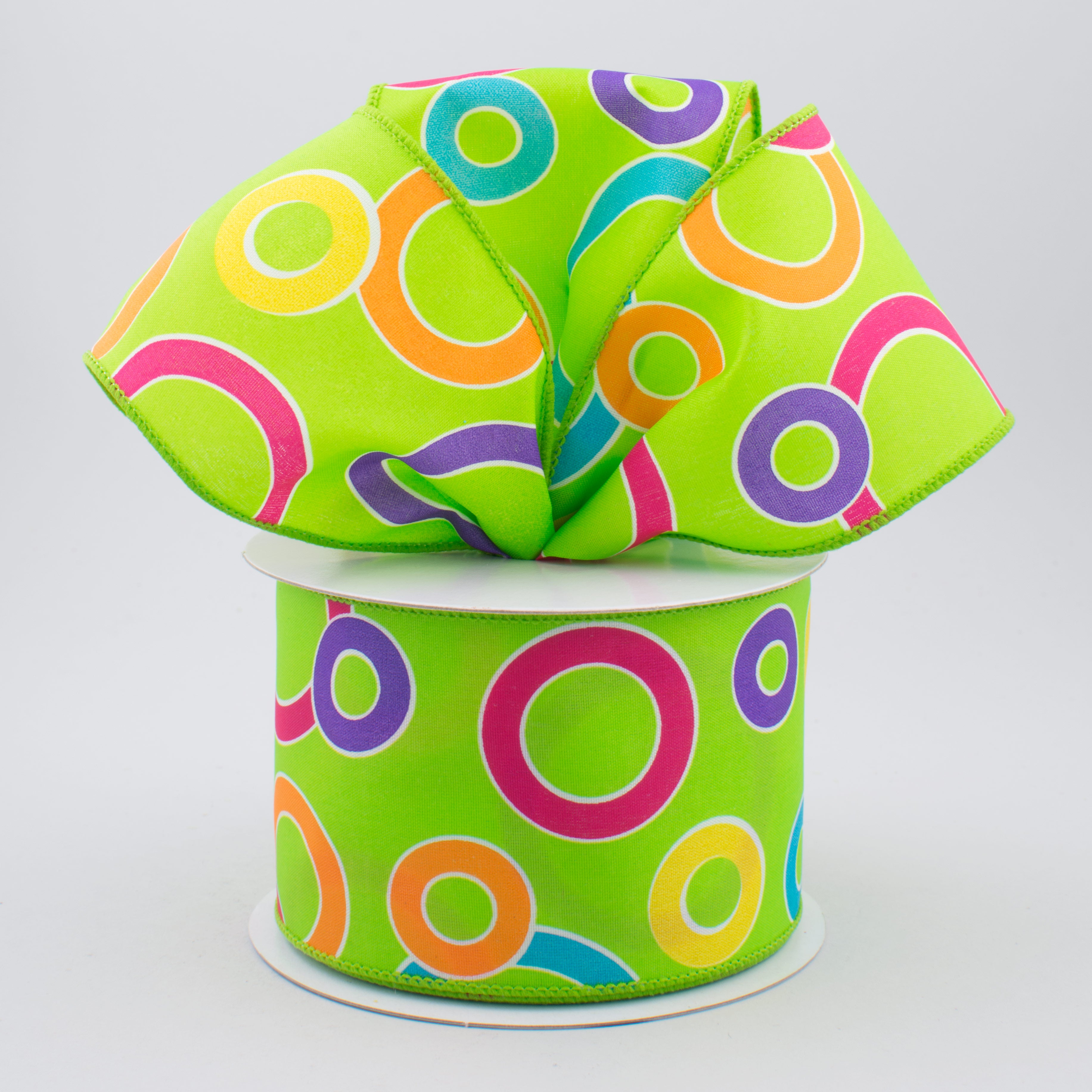 2.5" Bright Circles Ribbon: Lime/Multi (10 Yards) Lifestyle Photo