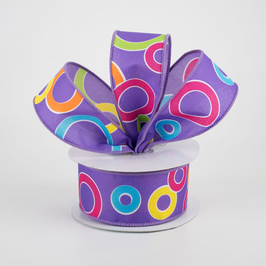 1.5" Bright Circles Ribbon: Purple/Multi (10 Yards) Lifestyle Photo
