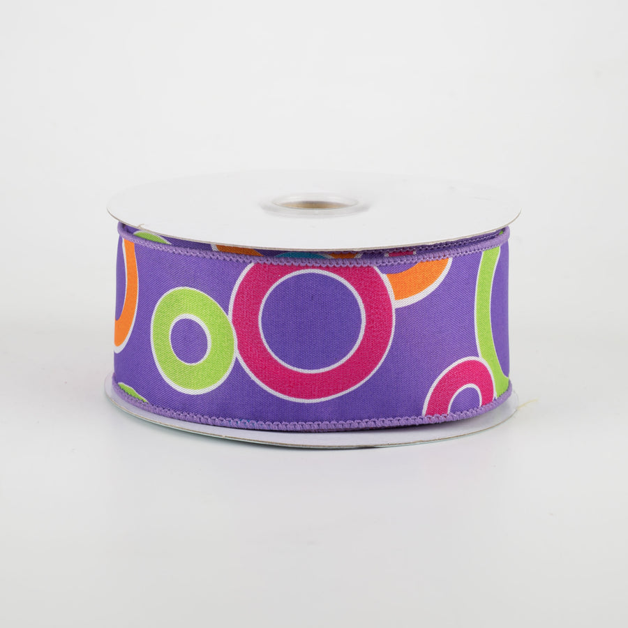 1.5" Bright Circles Ribbon: Purple/Multi (10 Yards)