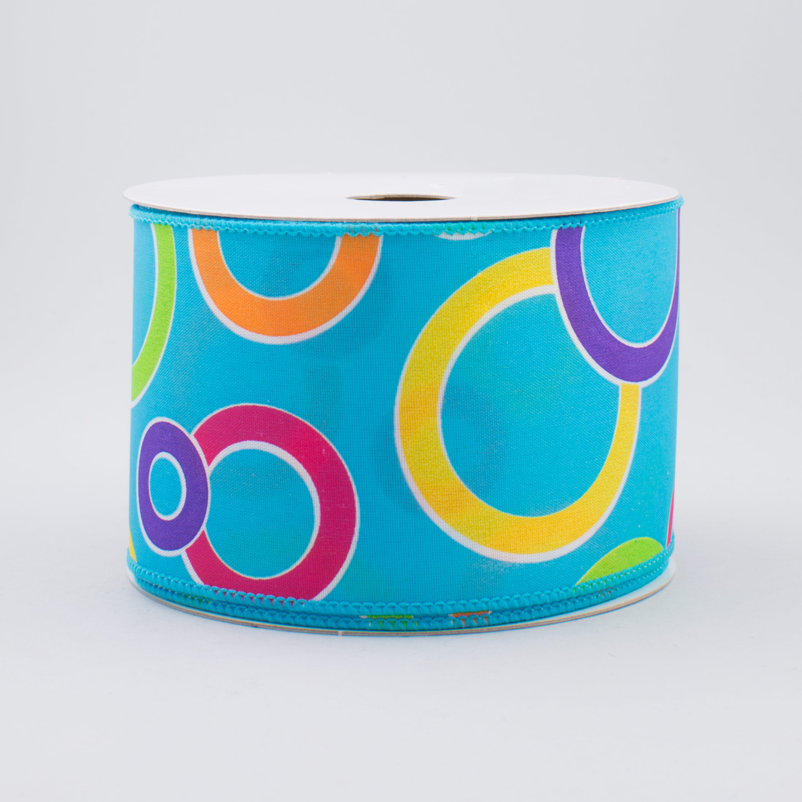 2.5" Bright Circles Ribbon: Turquoise Blue/Multi (10 Yards)