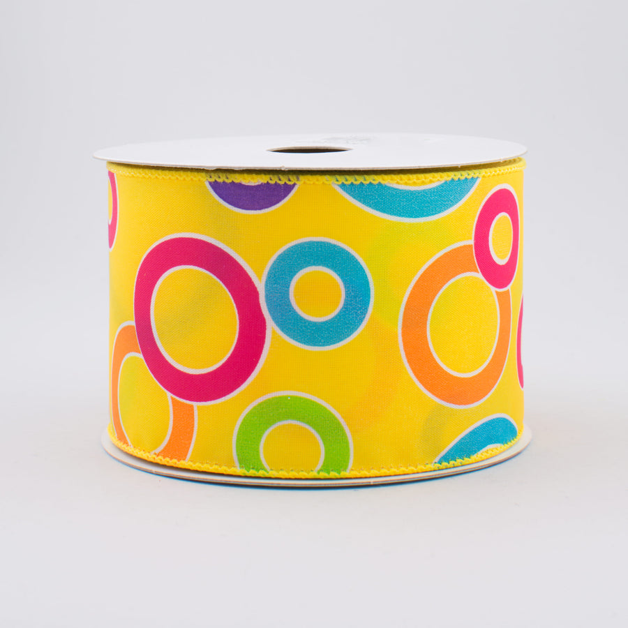 2.5" Bright Circles Ribbon: Yellow/Multi (10 Yards)