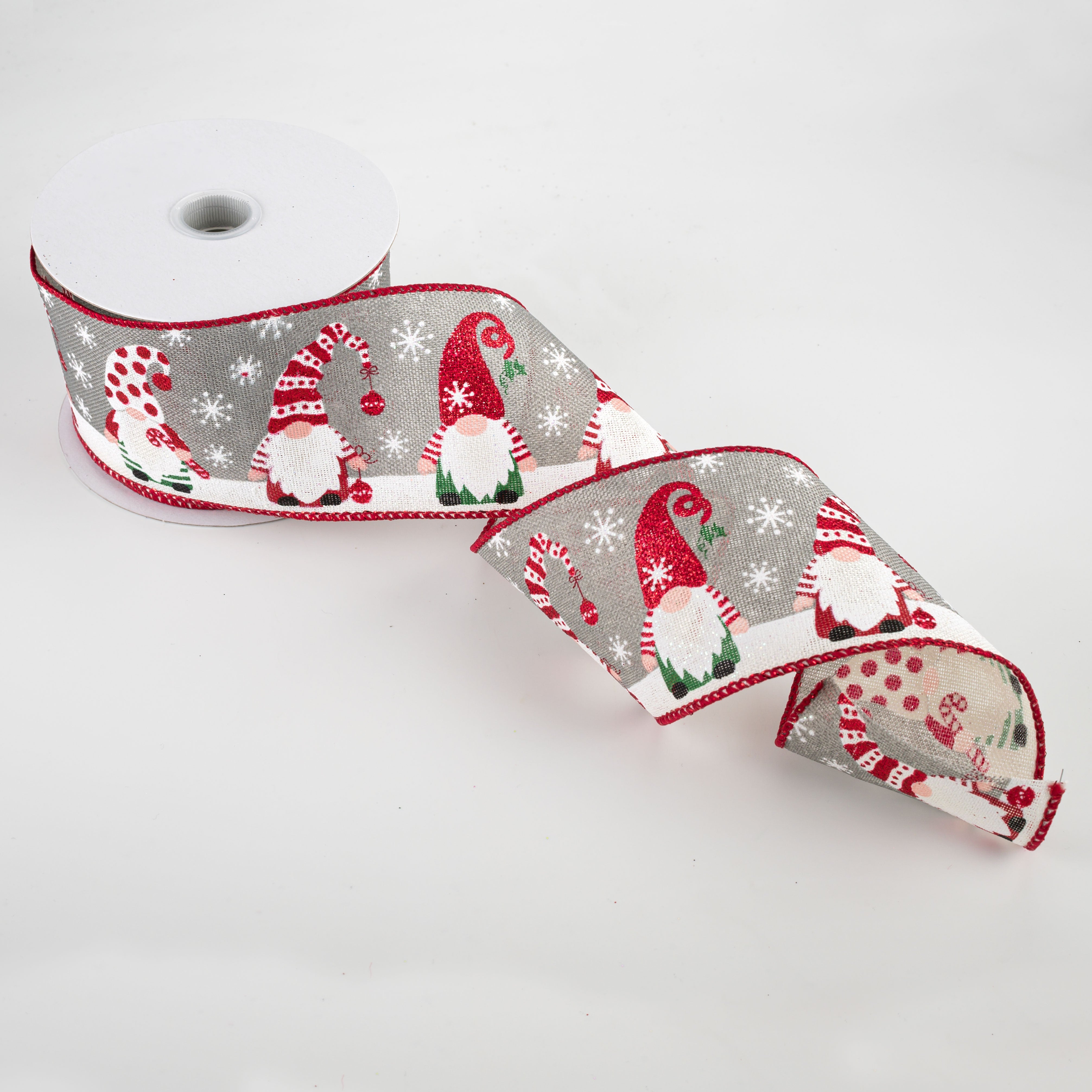 2.5" Bright Holiday Gnome Canvas Ribbon: Grey  (10 Yards) Lifestyle Photo