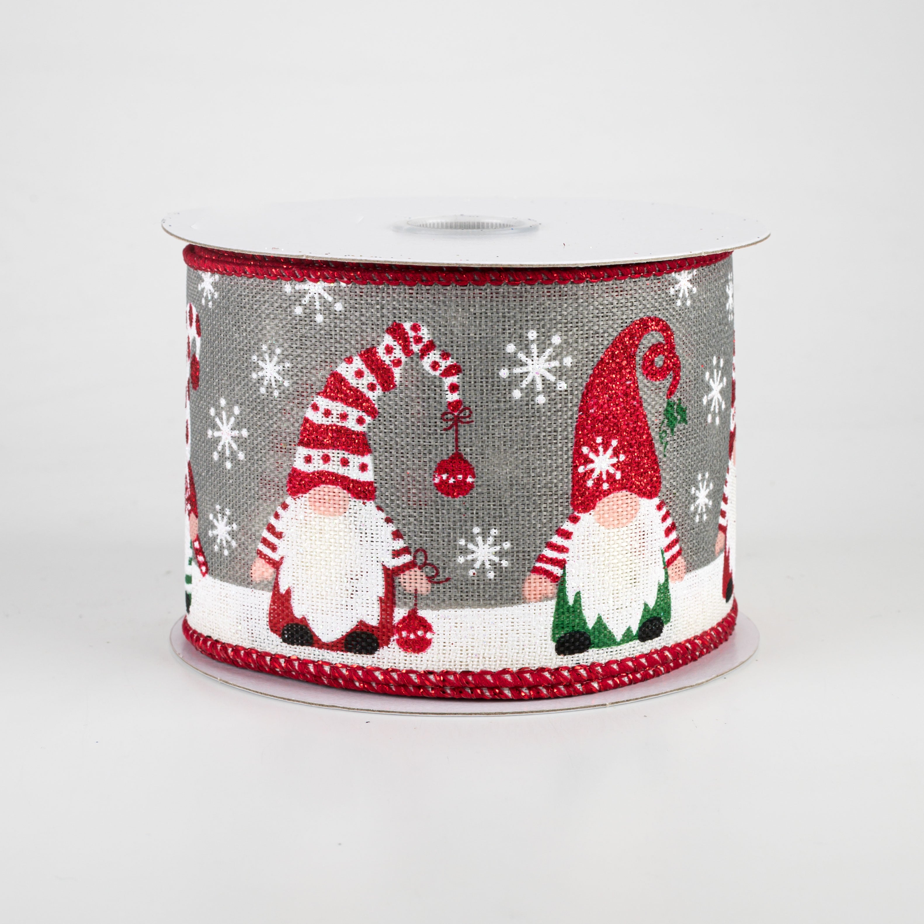 2.5" Bright Holiday Gnome Canvas Ribbon: Grey  (10 Yards)