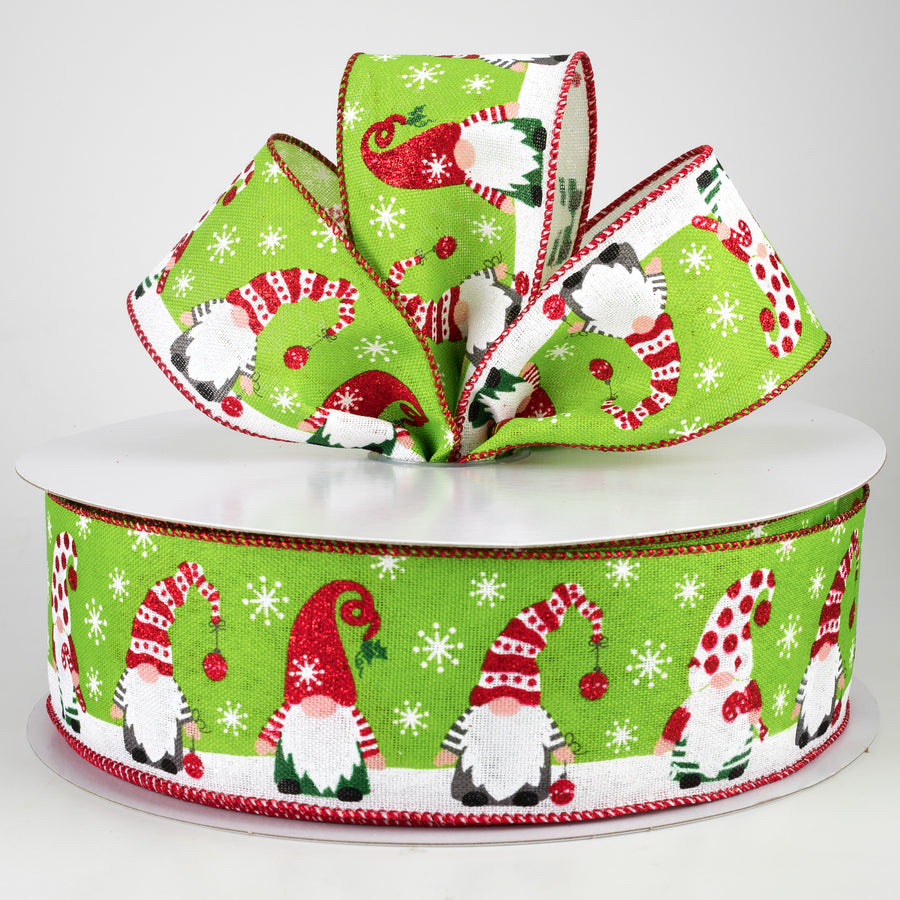 2.5" Bright Holiday Gnomes Ribbon: Fresh Green, Red, Grey (50 Yards) Lifestyle Photo