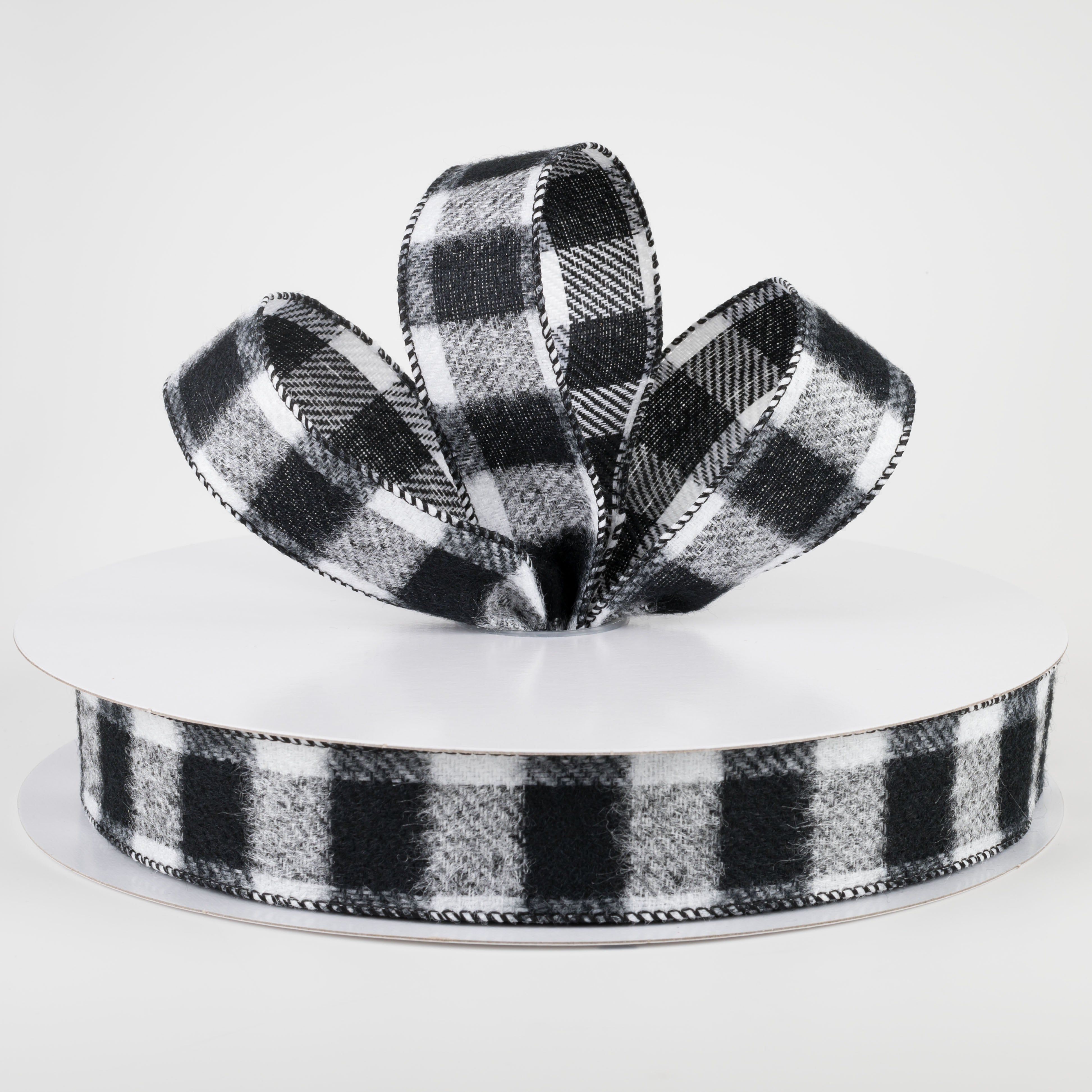 1.5" Brushed Buffalo Plaid Ribbon: Black & White (50 Yards) Lifestyle Photo