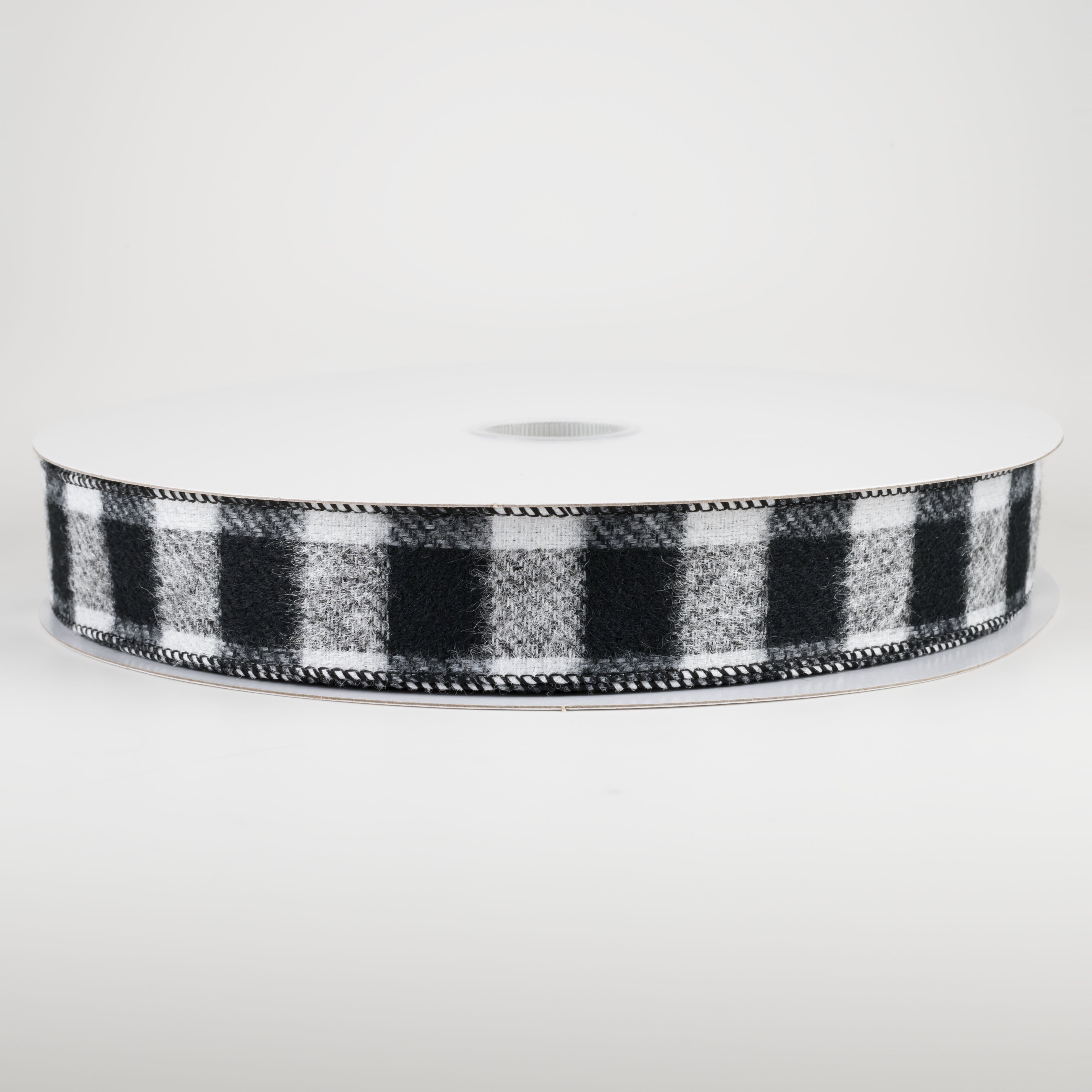 1.5" Brushed Buffalo Plaid Ribbon: Black & White (50 Yards)