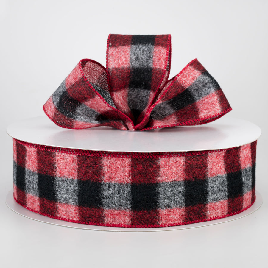 2.5" Brushed Buffalo Plaid Ribbon: Red, Black, White (50 Yards) Lifestyle Photo