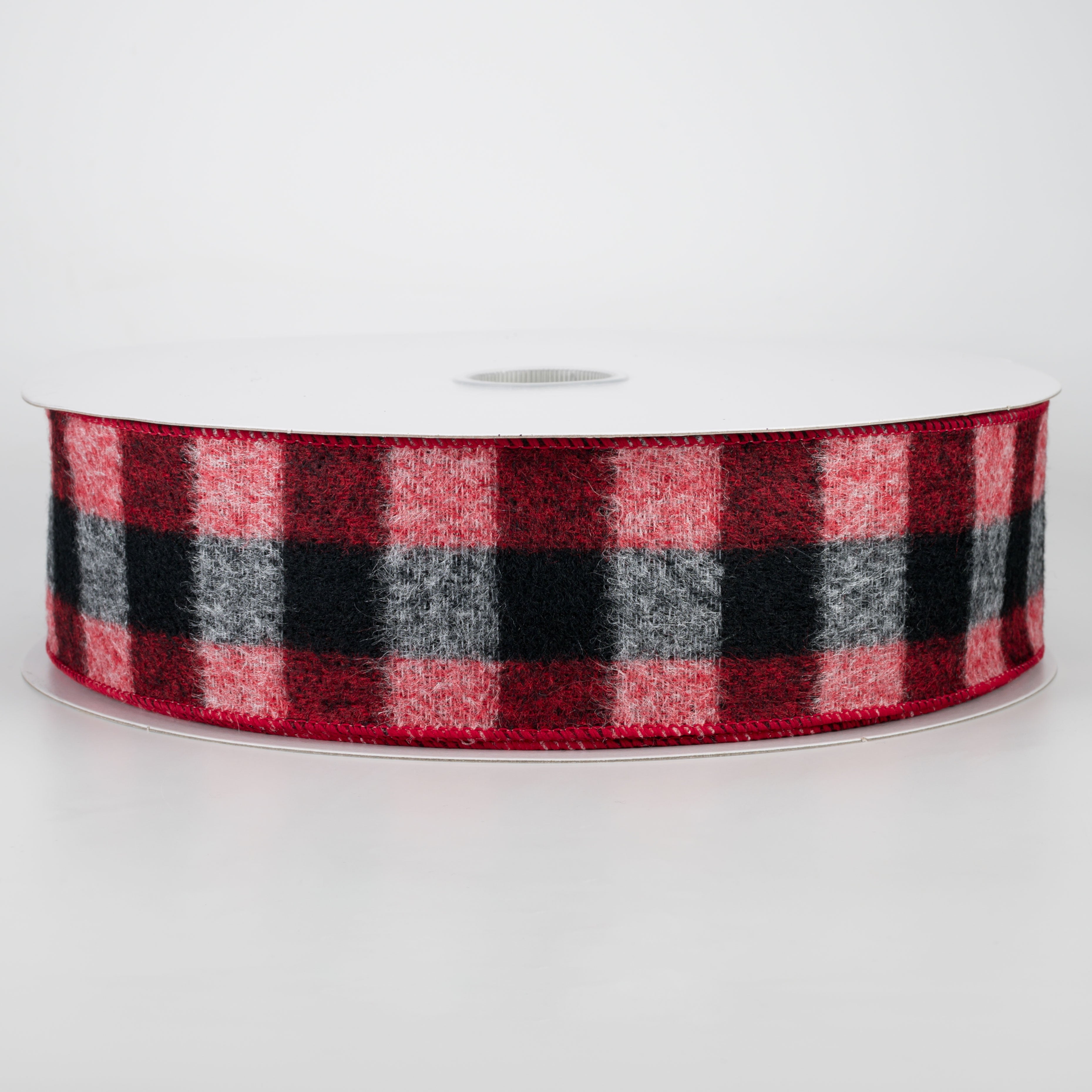 2.5" Brushed Buffalo Plaid Ribbon: Red, Black, White (50 Yards)