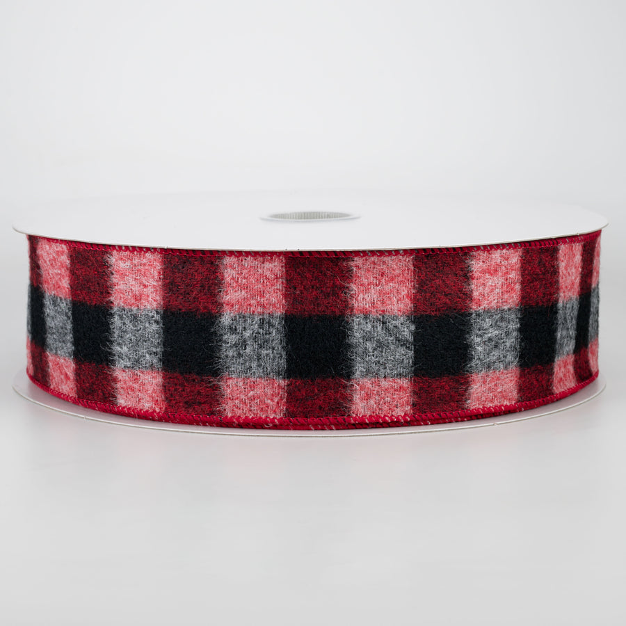 2.5" Brushed Buffalo Plaid Ribbon: Red, Black, White (50 Yards)