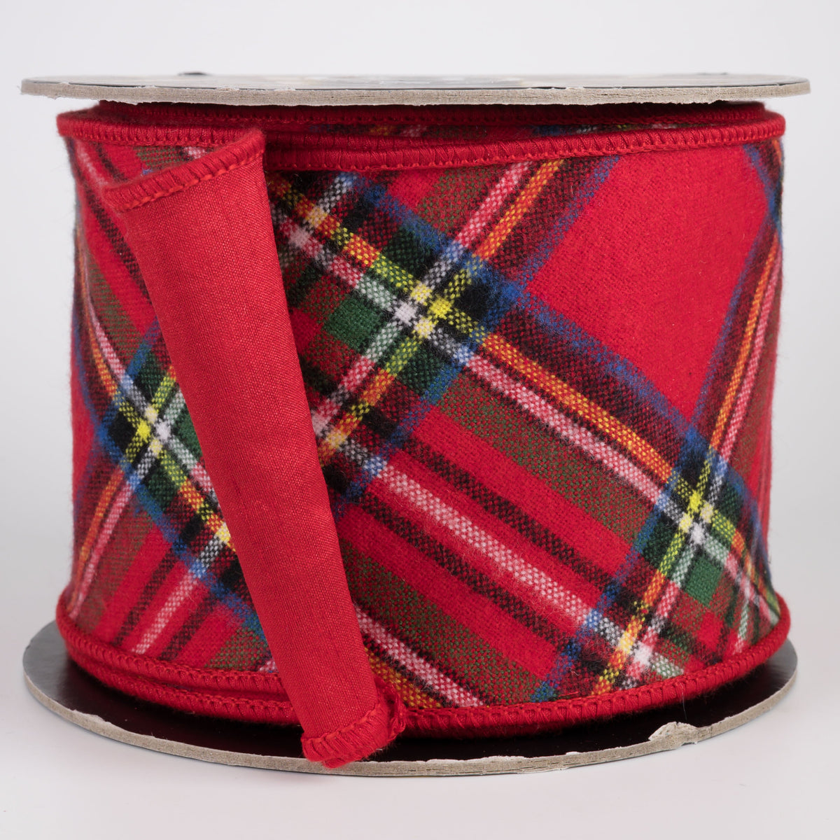 4" Brushed Cotton Classic Tartan Bias Plaid & Fused Dupioni Ribbon: Red & Red (10 Yards) Item Number: RR0104