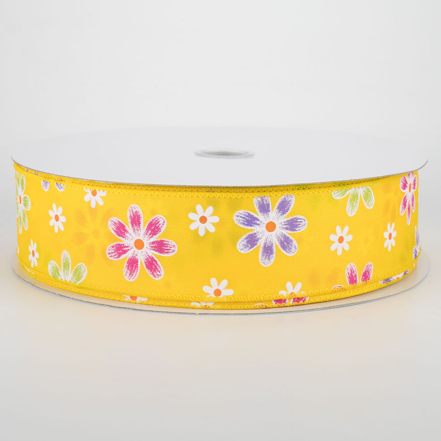 1.5" Brushed Spring Daisies Ribbon: Daffodil Yellow (50 Yards) Item Number: 841-09-006