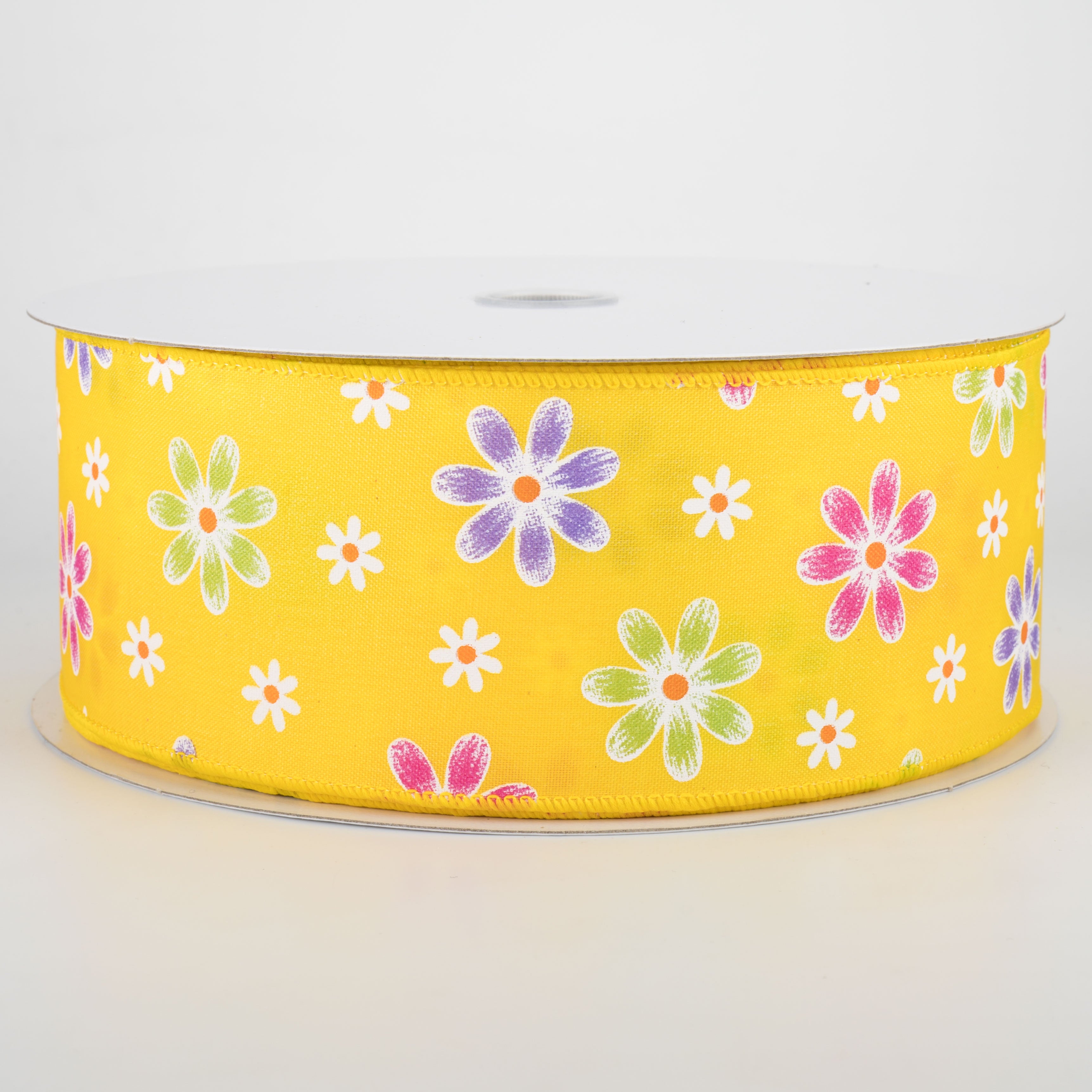 2.5" Brushed Spring Daisies Ribbon: Daffodil Yellow (50 Yards) Item Number: 841-40-006