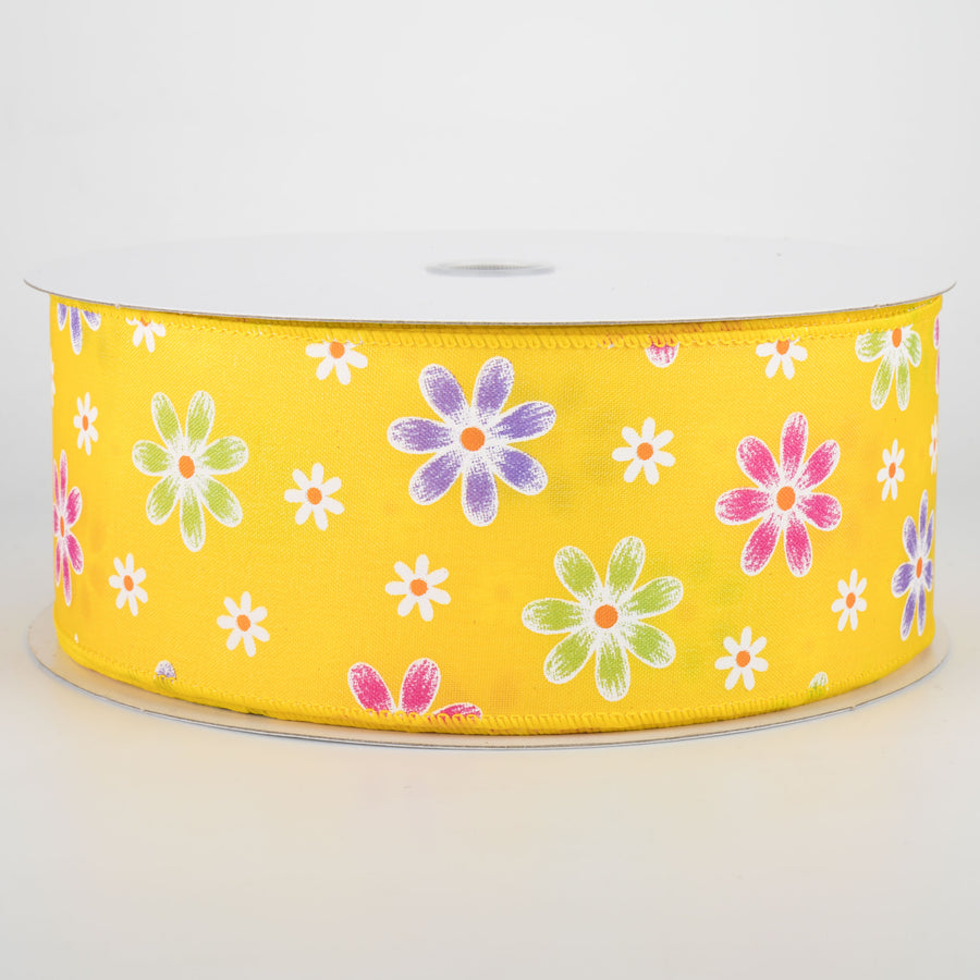 2.5" Brushed Spring Daisies Ribbon: Daffodil Yellow (50 Yards) Item Number: 841-40-006