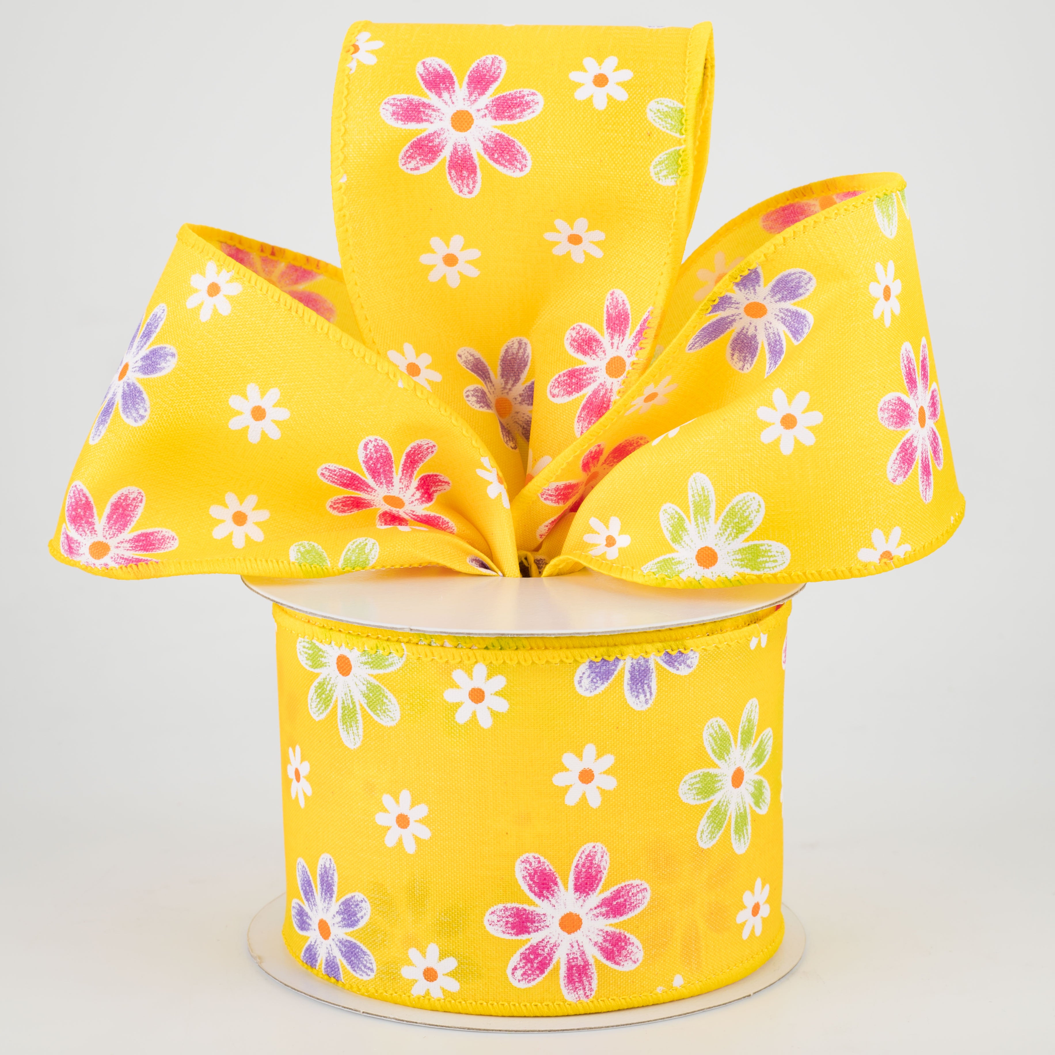 2.5" Brushed Spring Daisies Ribbon: Daffodil Yellow (10 Yards) Lifestyle Photo