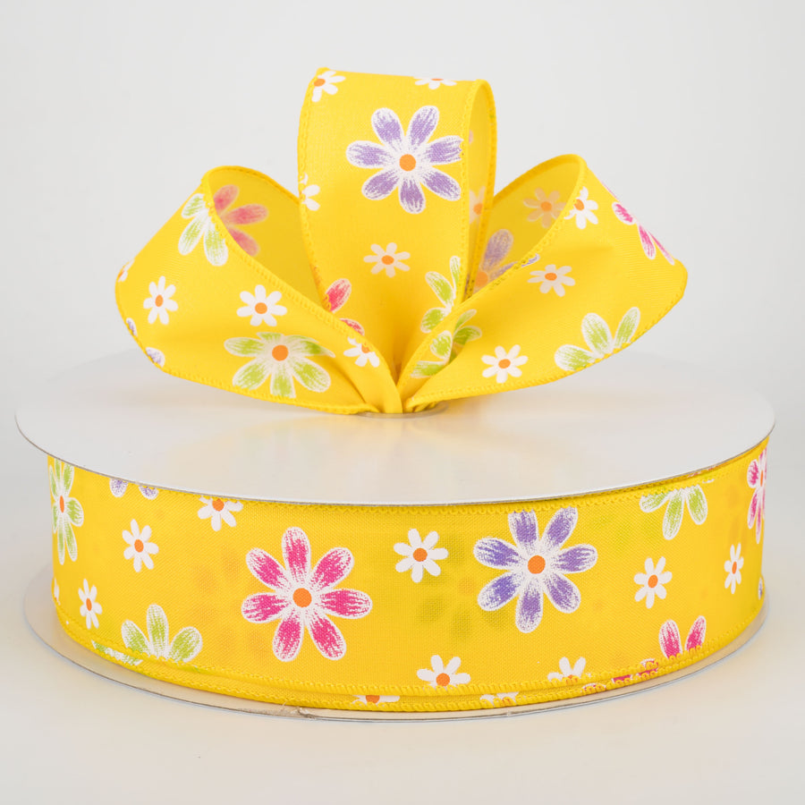 1.5" Brushed Spring Daisies Ribbon: Daffodil Yellow (50 Yards) Lifestyle Photo