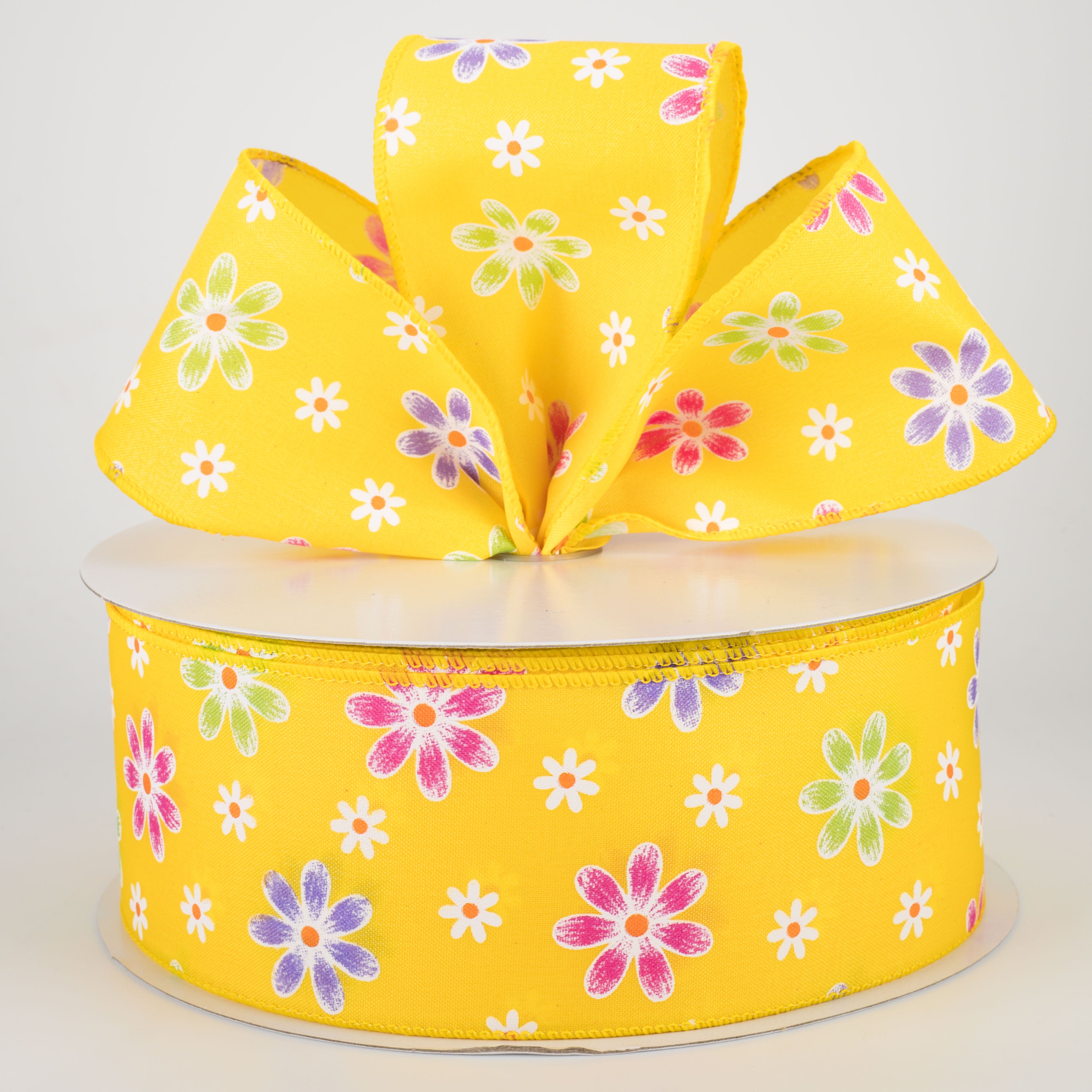 2.5" Brushed Spring Daisies Ribbon: Daffodil Yellow (50 Yards) Lifestyle Photo