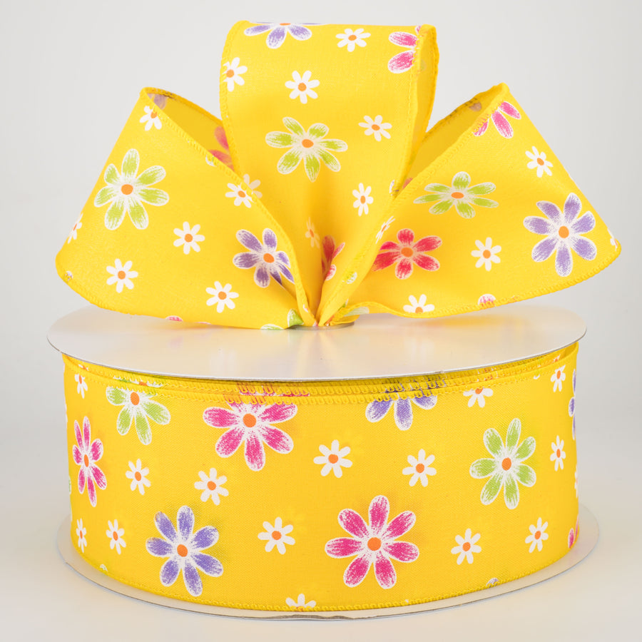 2.5" Brushed Spring Daisies Ribbon: Daffodil Yellow (50 Yards) Lifestyle Photo