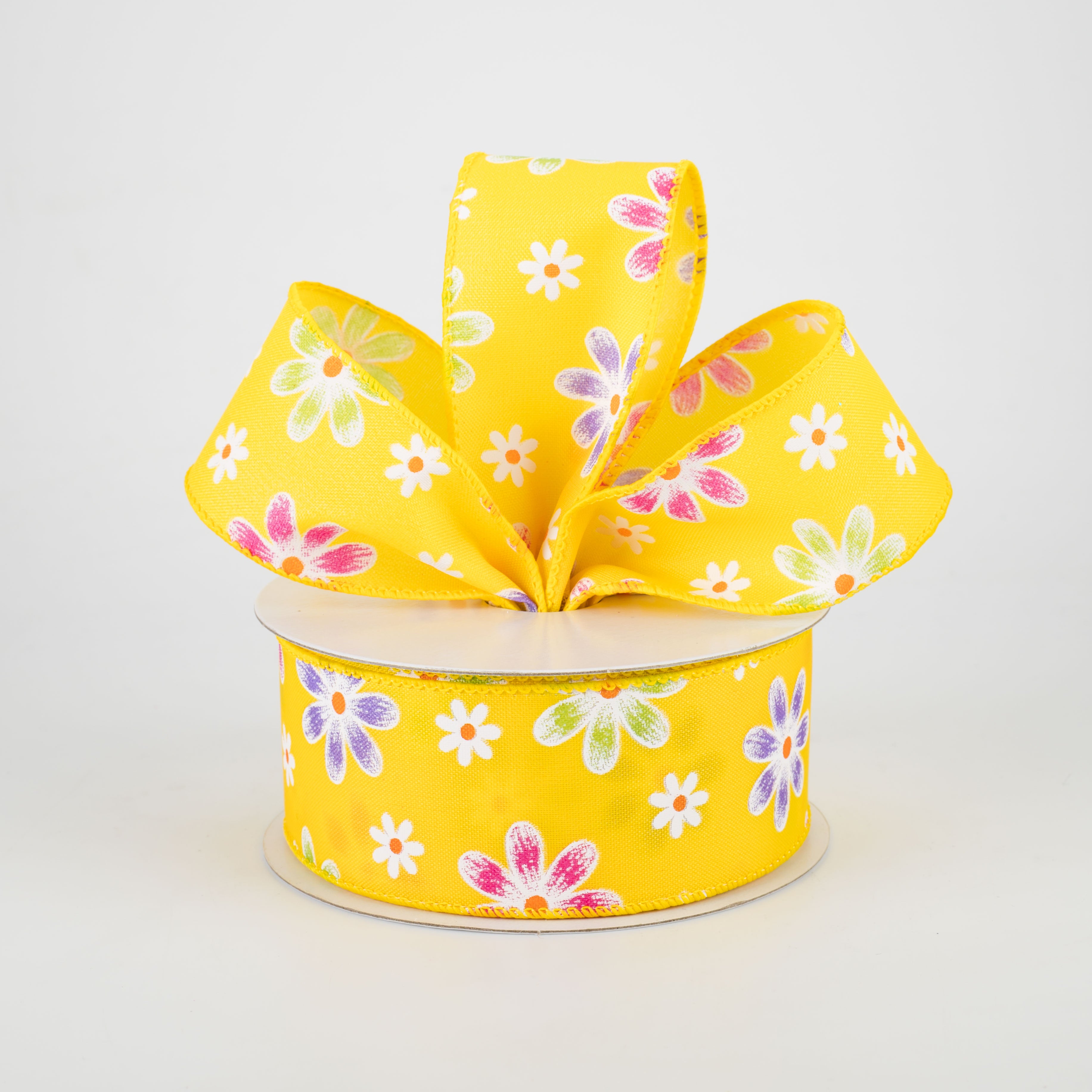 1.5" Brushed Spring Daisies Ribbon: Daffodil Yellow (10 Yards) Lifestyle Photo