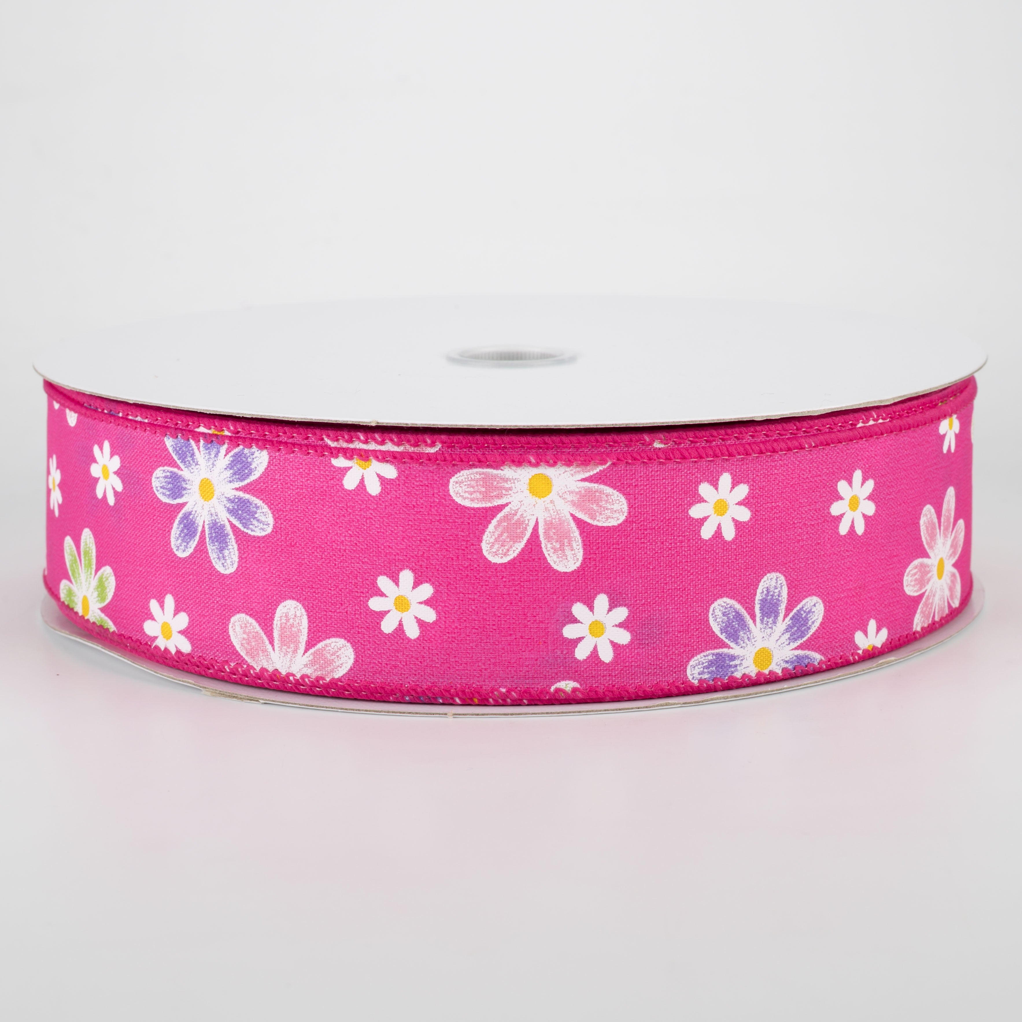 1.5" Brushed Spring Daisies Ribbon: Fuchsia (50 Yards) Item Number: 841-09-007
