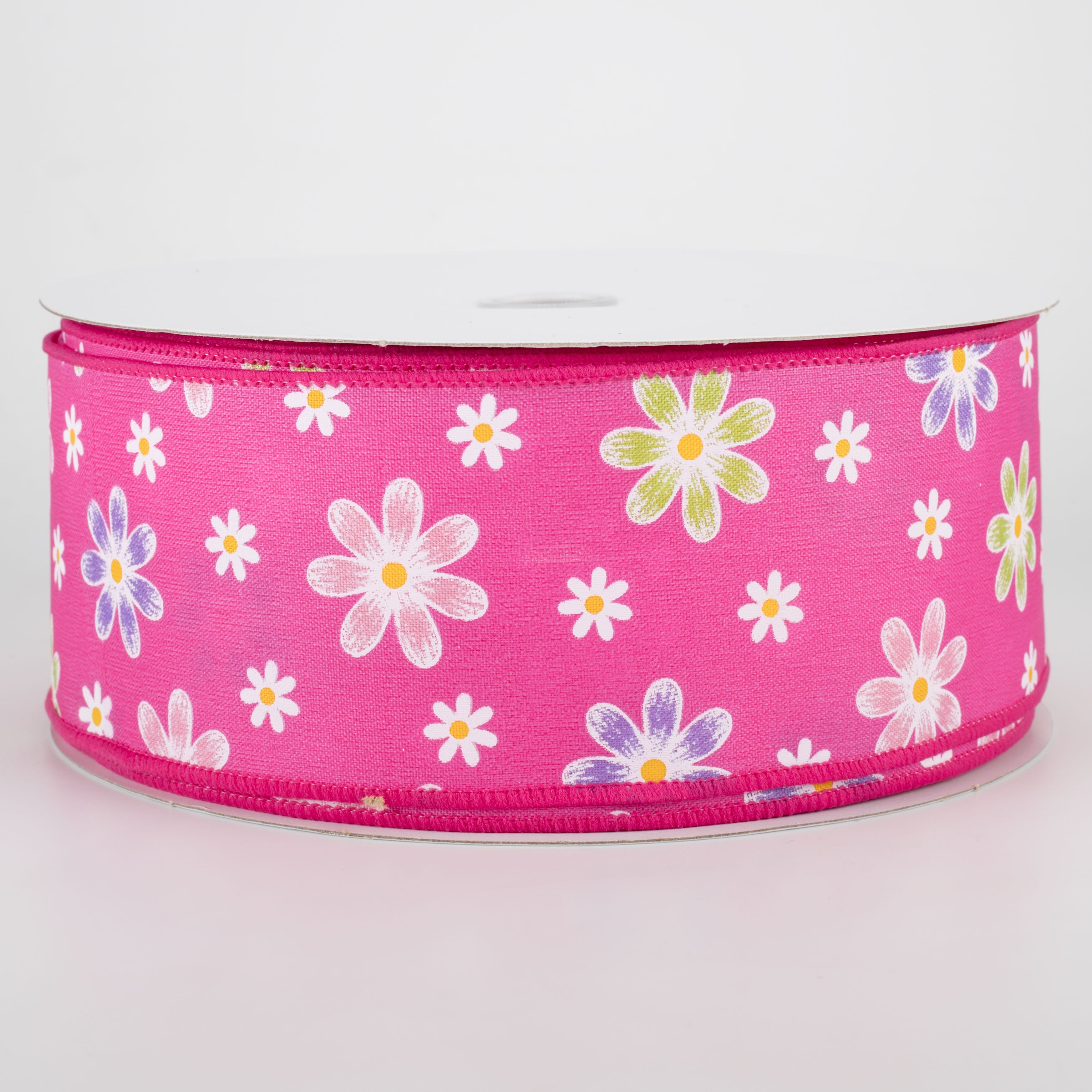 2.5" Brushed Spring Daisies Ribbon: Fuchsia (50 Yards) Item Number: 841-40-007