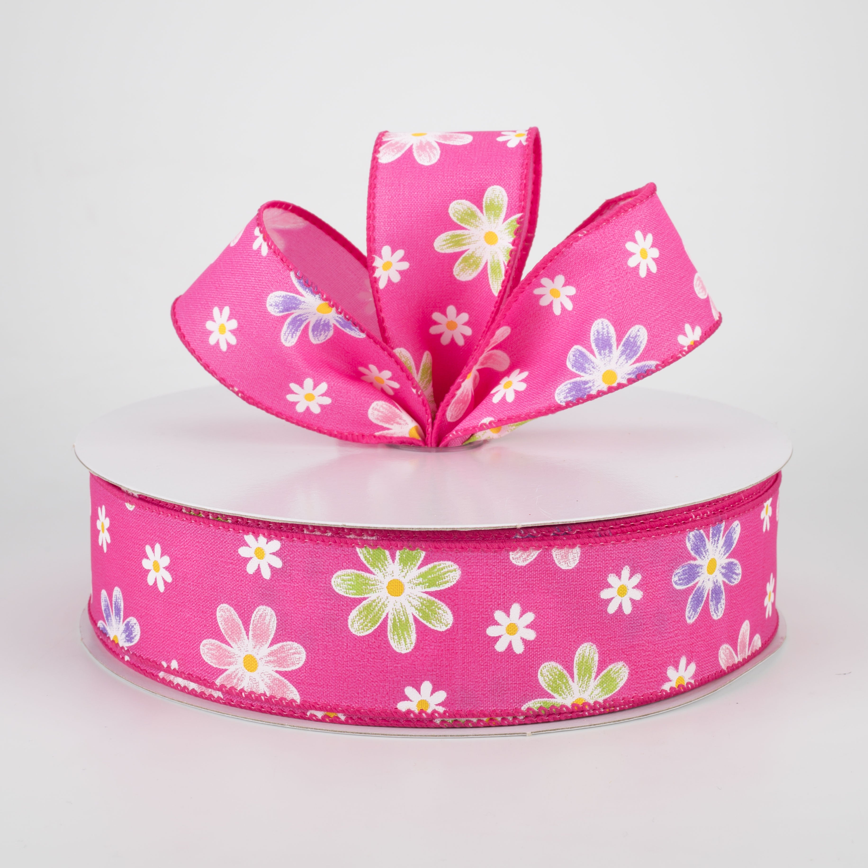 1.5" Brushed Spring Daisies Ribbon: Fuchsia (50 Yards) Lifestyle Photo