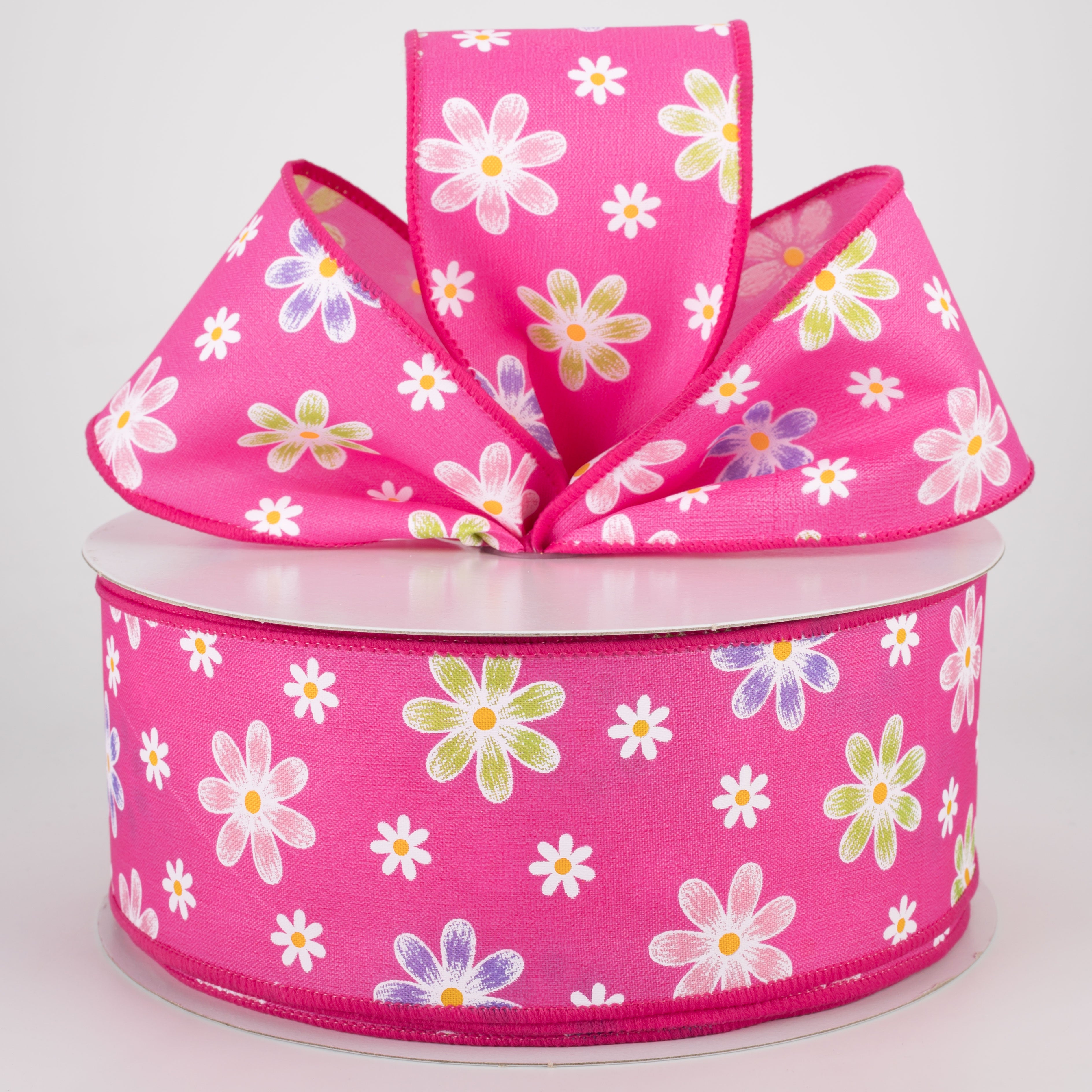 2.5" Brushed Spring Daisies Ribbon: Fuchsia (50 Yards) Lifestyle Photo