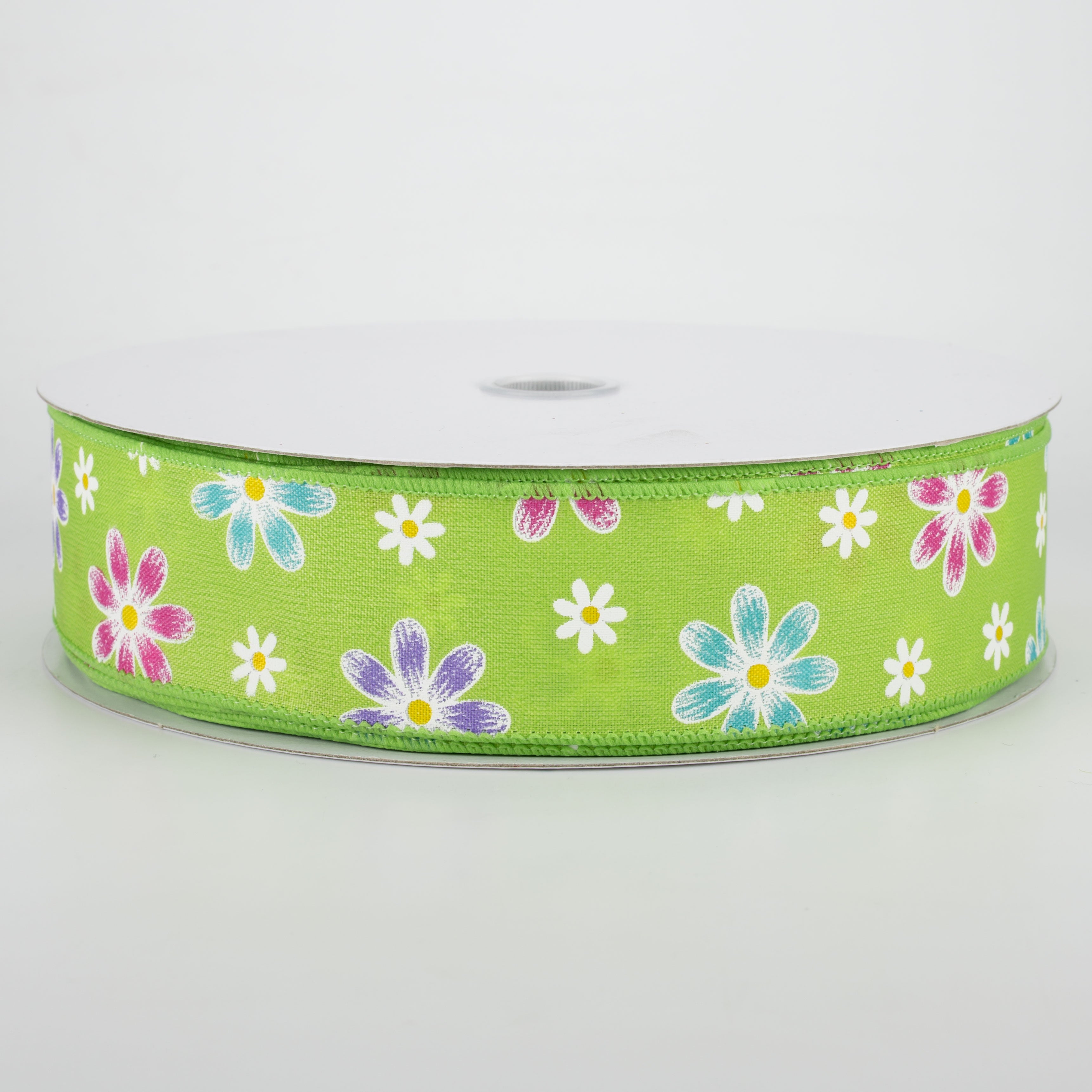 1.5" Brushed Spring Daisies Ribbon: Lime (50 Yards) Item Number: 841-09-008