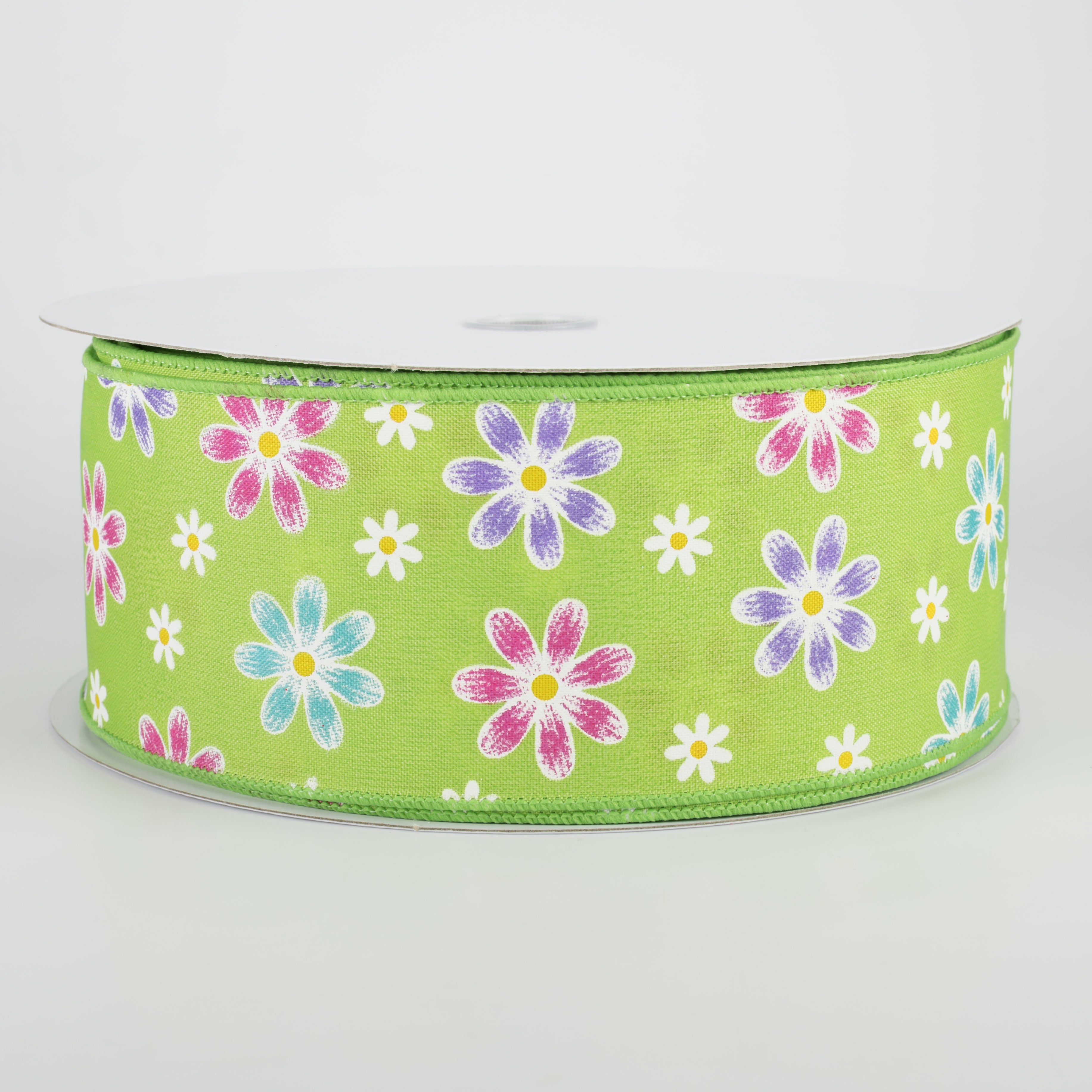 2.5" Brushed Spring Daisies Ribbon: Lime (50 Yards) Item Number: 841-40-008