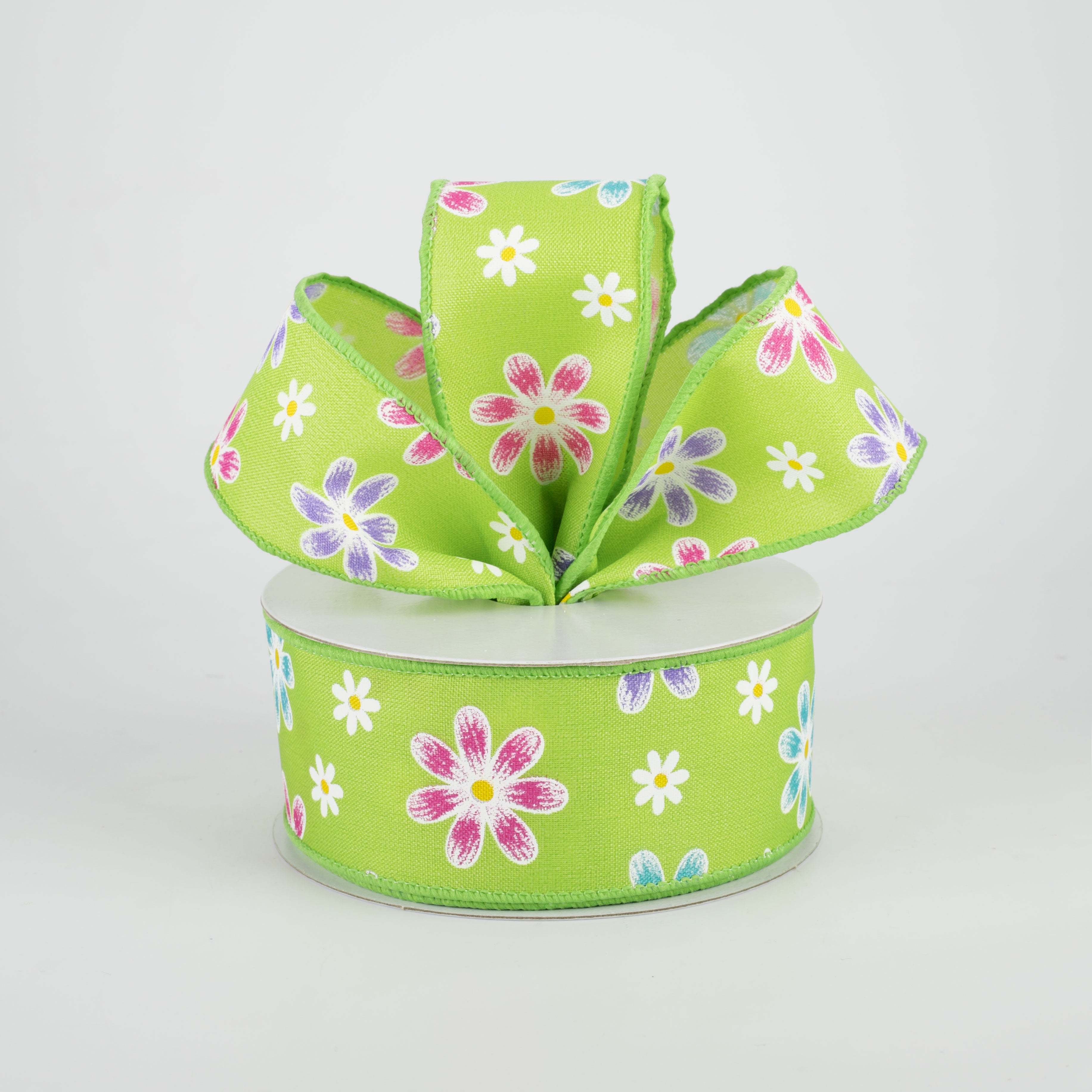 1.5" Brushed Spring Daisies Ribbon: Lime (10 Yards) Lifestyle Photo