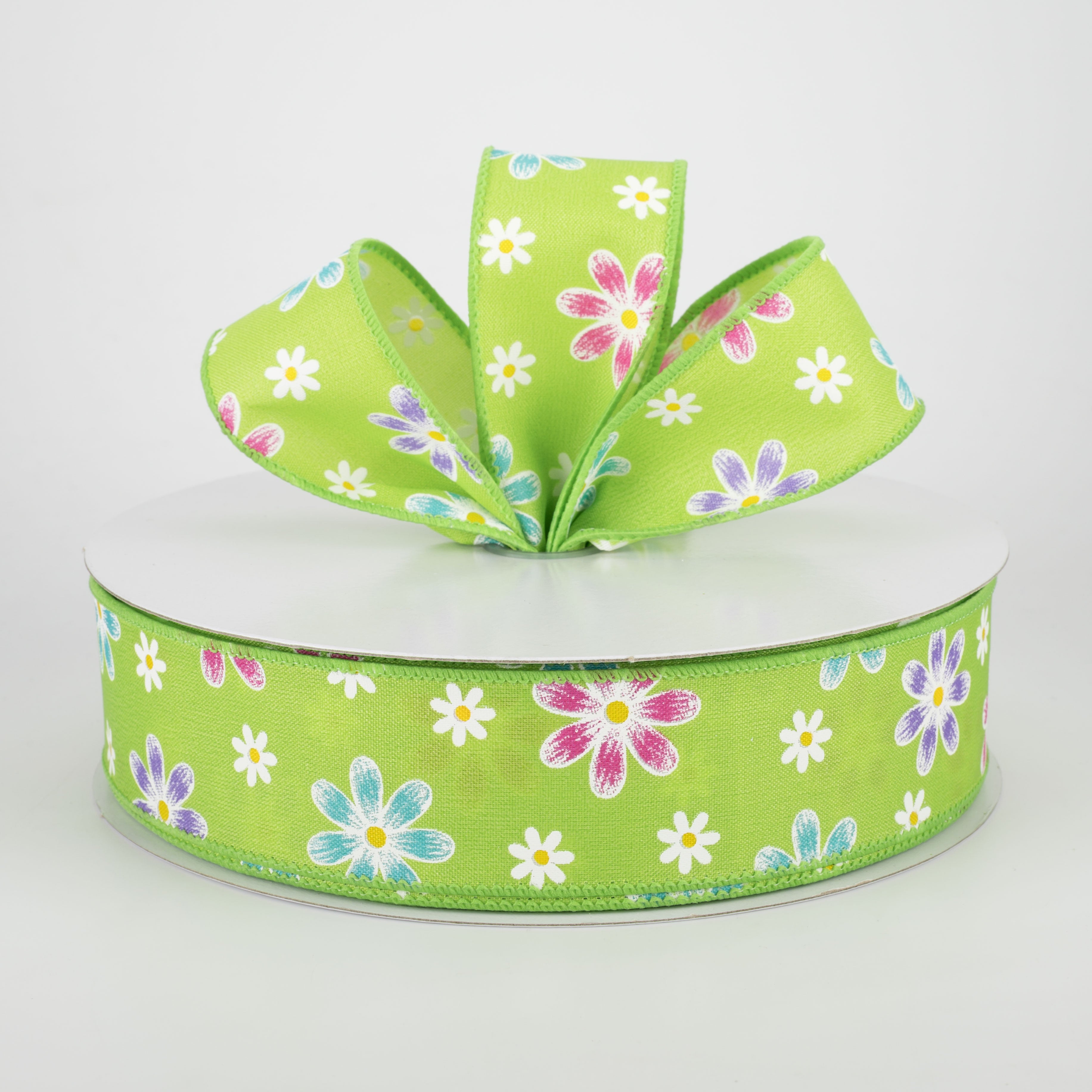 1.5" Brushed Spring Daisies Ribbon: Lime (50 Yards) Lifestyle Photo