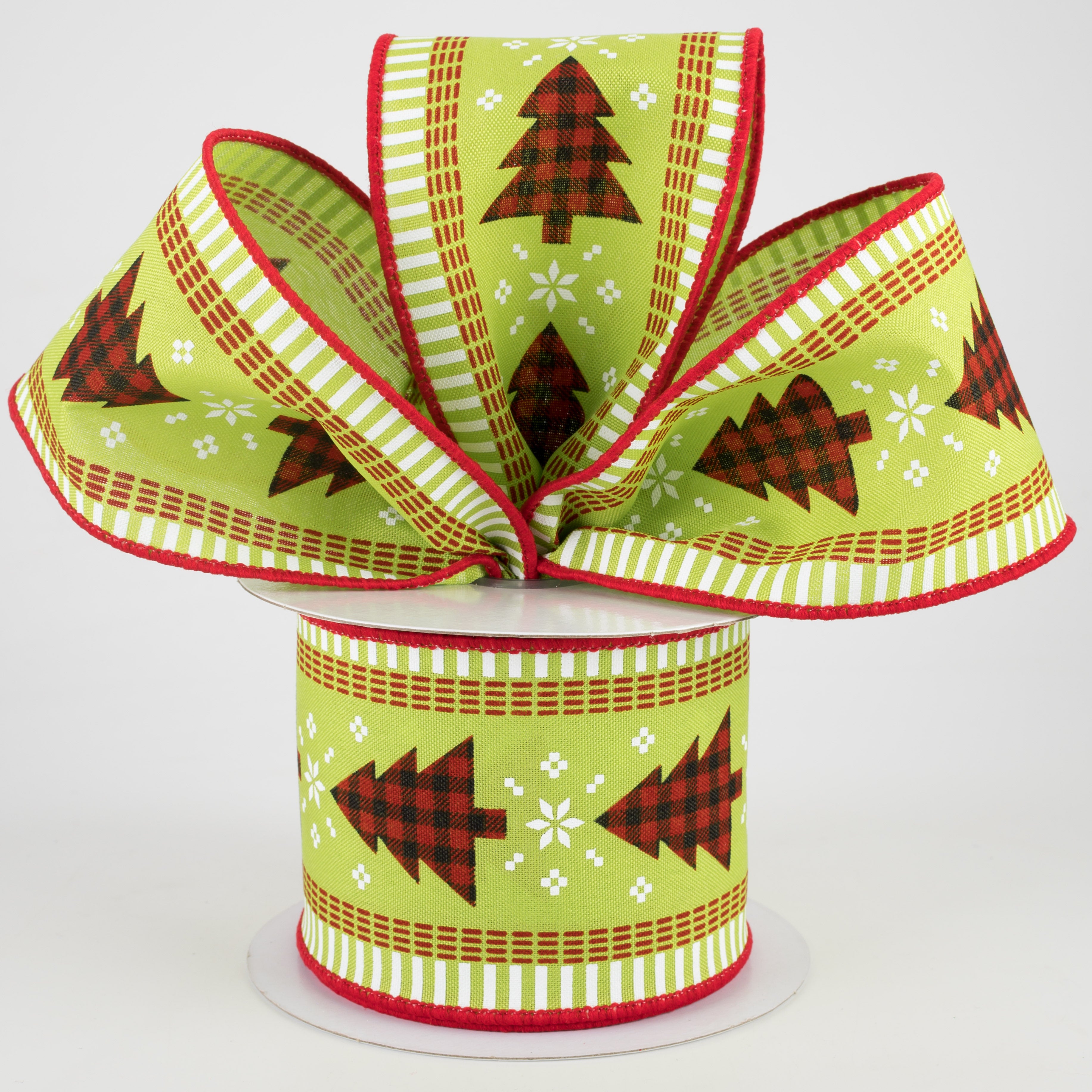 2.5" Buffalo Check Christmas Tree & Stripe Edge Ribbon: Lime (10 Yards) Lifestyle Photo