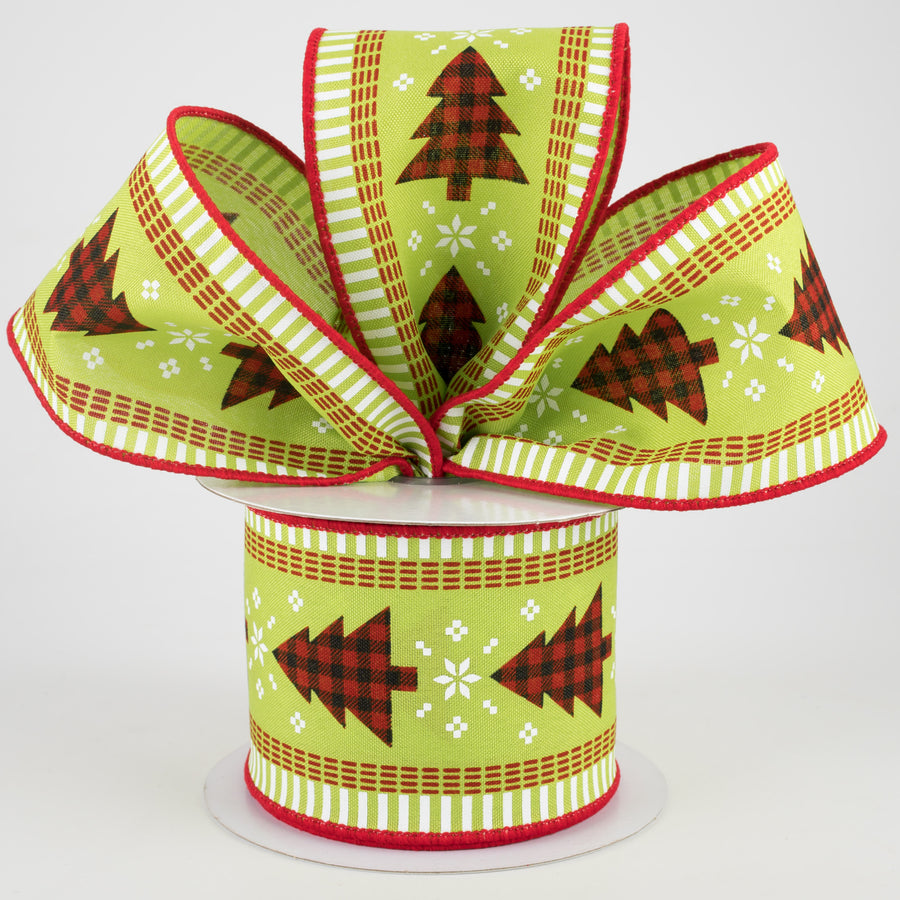 2.5" Buffalo Check Christmas Tree & Stripe Edge Ribbon: Lime (10 Yards) Lifestyle Photo