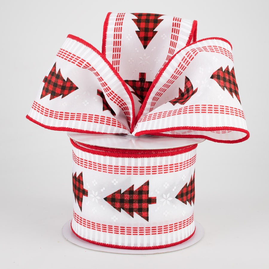 2.5" Buffalo Check Christmas Tree & Stripe Edge Ribbon: White (10 Yards) Lifestyle Photo