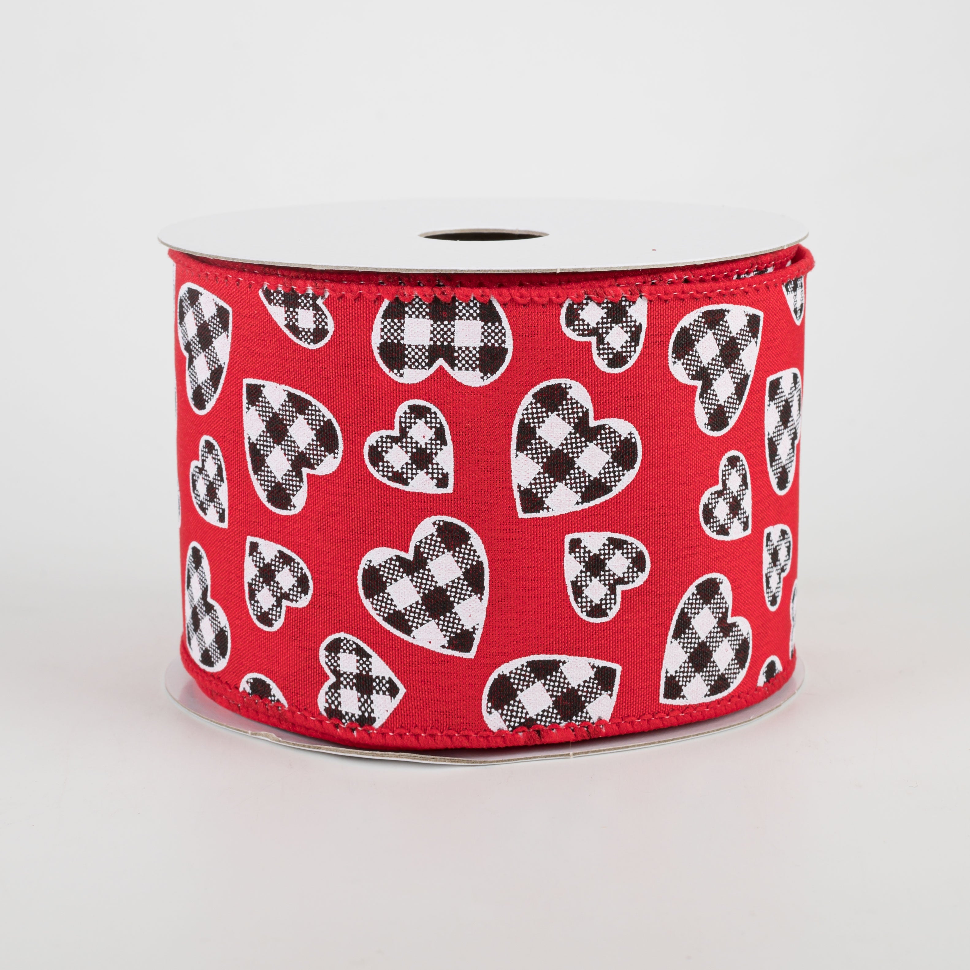 2.5" Buffalo Check Heart Ribbon: Red (10 Yards) Item Number: 11113-40-13