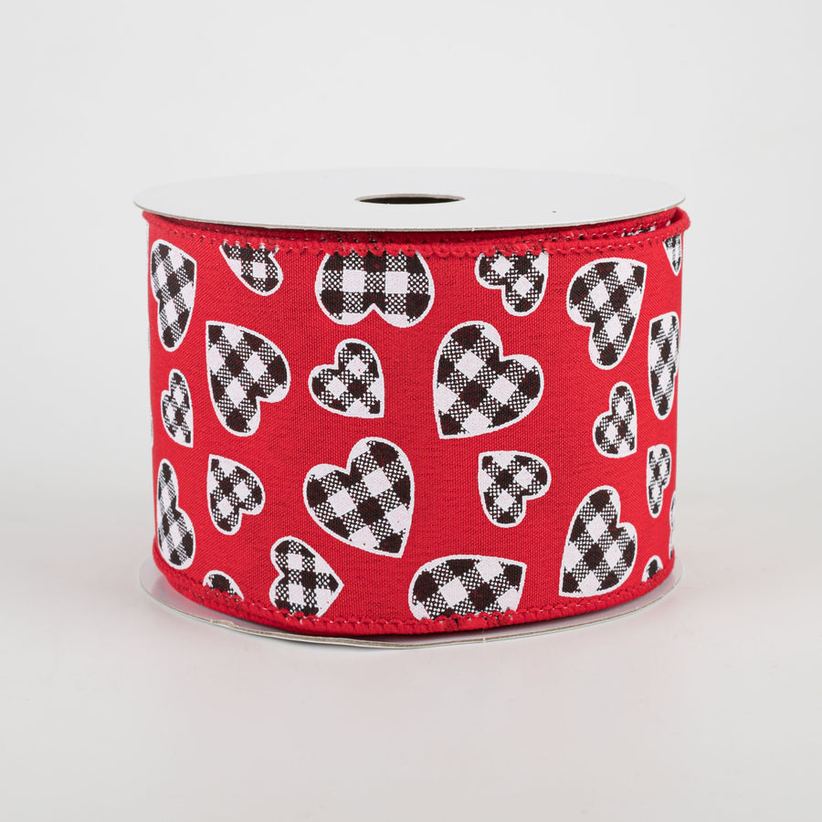2.5" Buffalo Check Heart Ribbon: Red (10 Yards) Item Number: 11113-40-13
