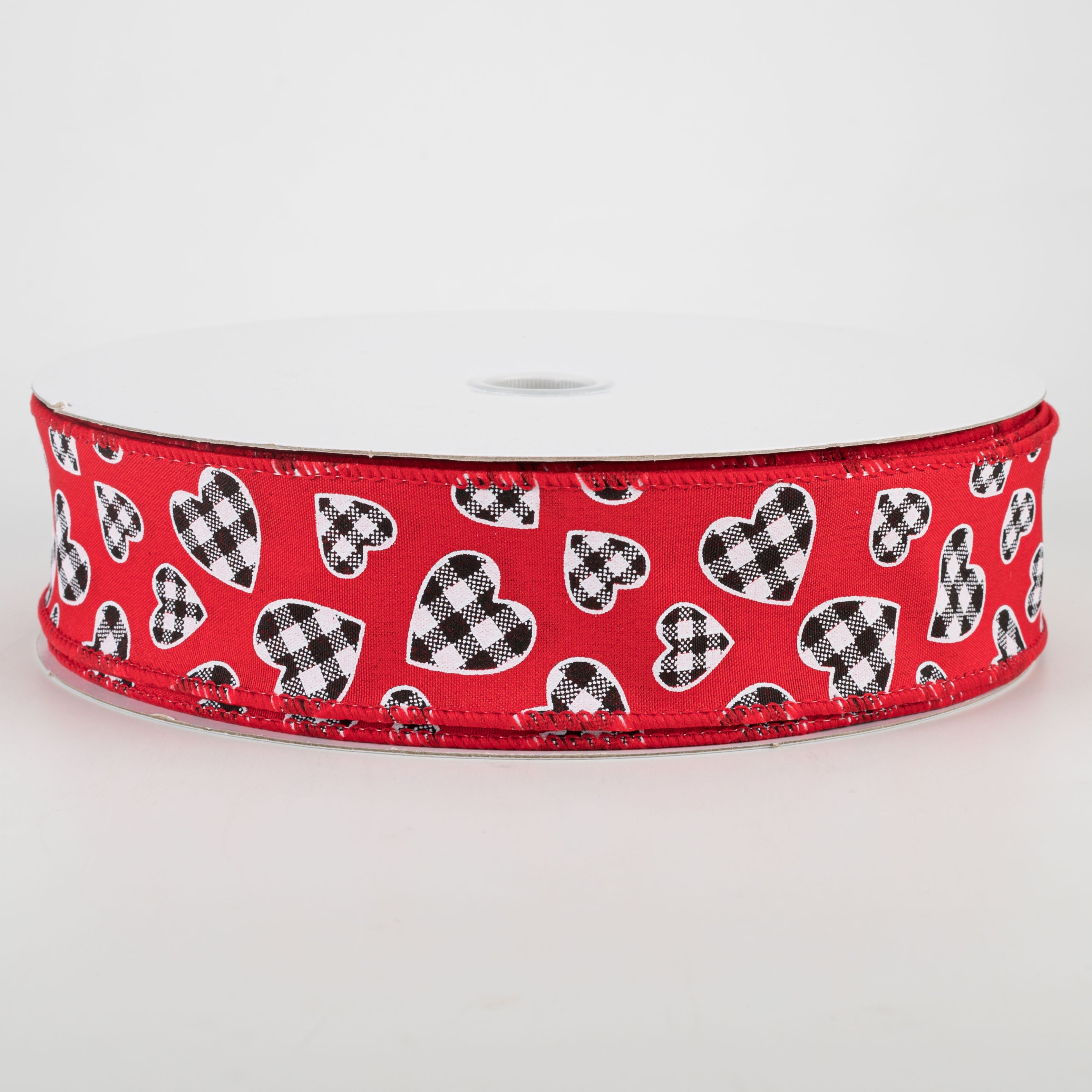 1.5" Buffalo Check Heart Ribbon: Red (50 Yards) Item Number: 811-09-104